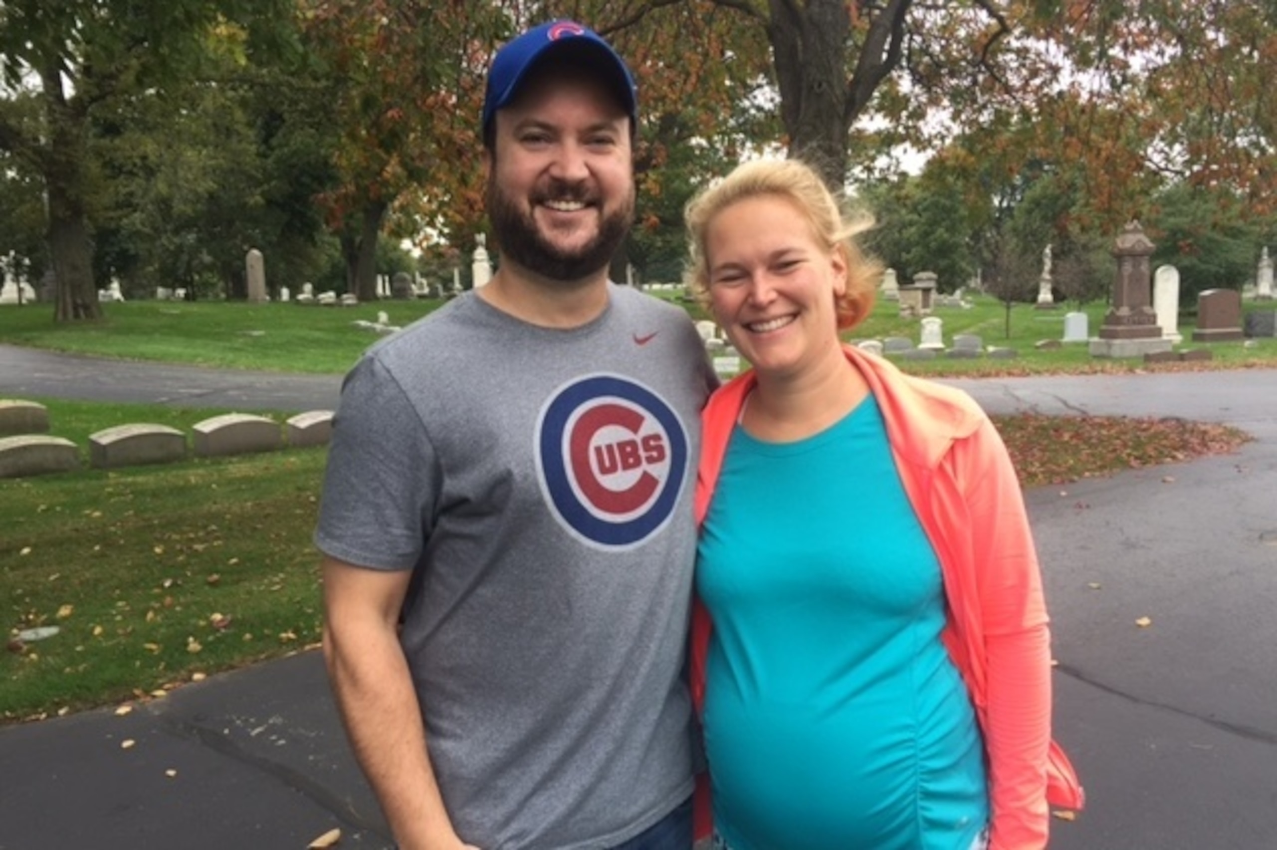Nick and Katie Boyd visited Ernie Banks' gravesite hours before the Cubs' Game 1 win in the NLCS and five days before their daughter was born.