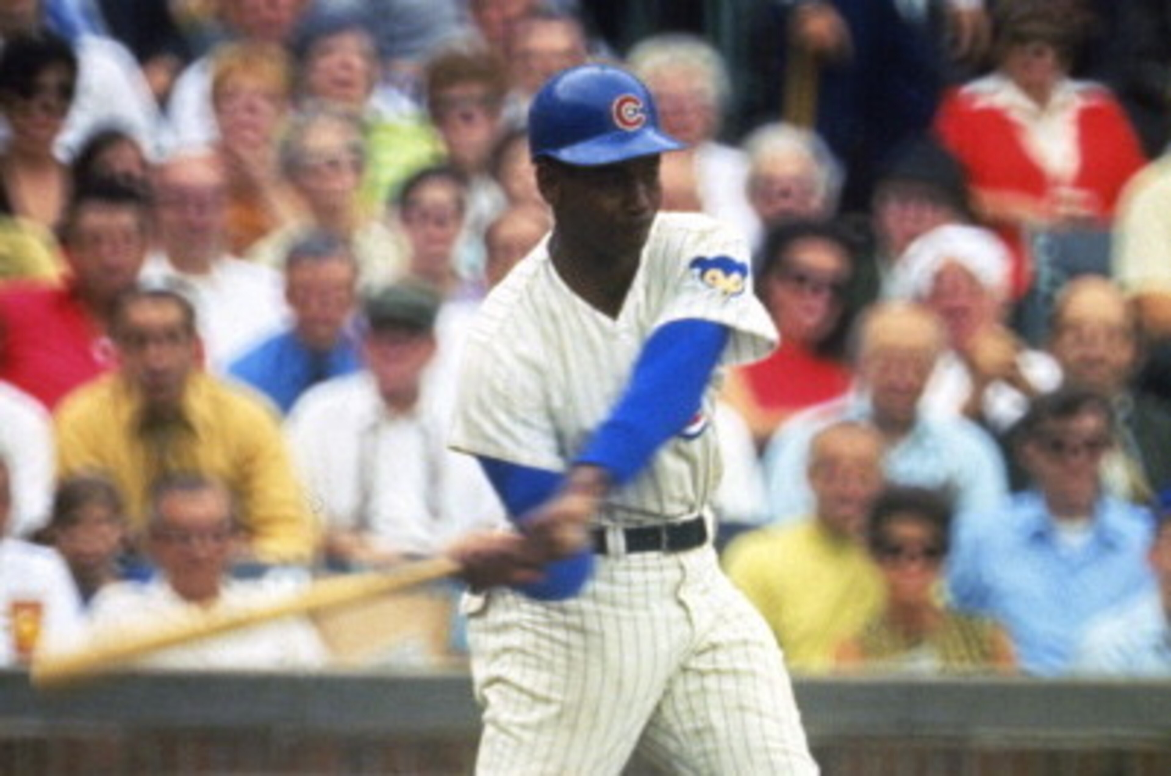 CHICAGO, IL - CIRCA 1968: Ernie Banks #14 of the Chicago Cubs bats during an Major League Baseball game circa 1968 at Wrigley Field in Chicago, Illinois. Banks played for the Cubs from 1953-1971. (Photo by Focus on Sport/Getty Images)