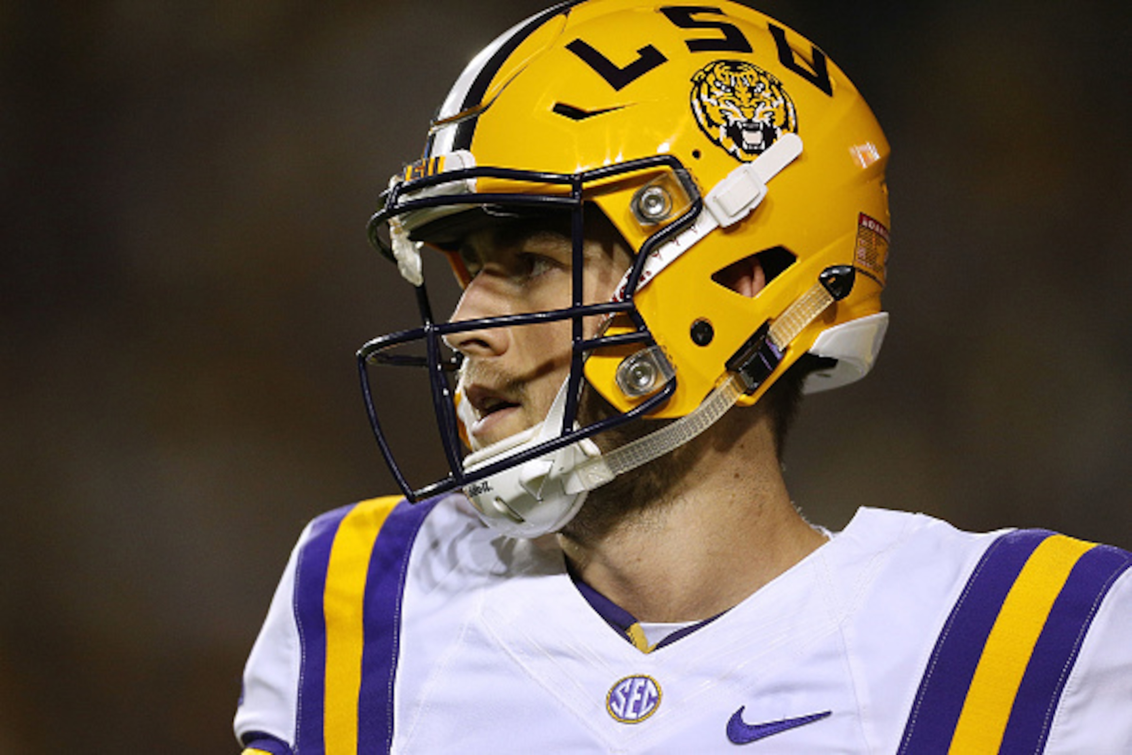 BATON ROUGE, LA - OCTOBER 22: Danny Etling #16 of the LSU Tigers warms up before a game against the Mississippi Rebels at Tiger Stadium on October 22, 2016 in Baton Rouge, Louisiana. (Photo by Jonathan Bachman/Getty Images) BATON ROUGE, LA - OCTOBER 22: Danny Etling #16 of the LSU Tigers warms up before a game against the Mississippi Rebels at Tiger Stadium on October 22, 2016 in Baton Rouge, Louisiana. (Photo by Jonathan Bachman/Getty Images)