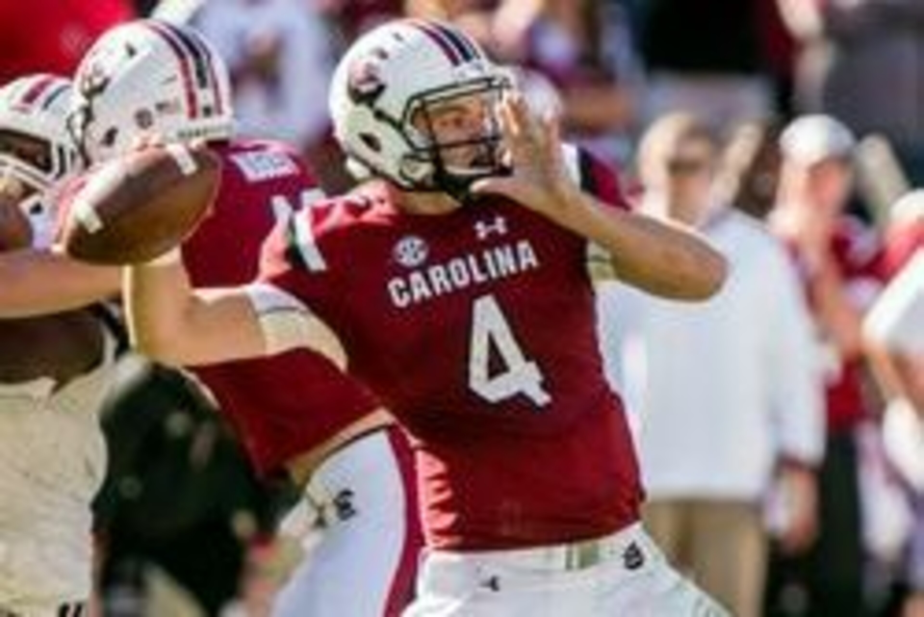 Oct 22, 2016; Columbia, SC, USA; South Carolina Gamecocks quarterback Jake Bentley (4) passes against the Massachusetts Minutemen in the second half at Williams-Brice Stadium. Mandatory Credit: Jeff Blake-USA TODAY Sports Oct 22, 2016; Columbia, SC, USA; South Carolina Gamecocks quarterback Jake Bentley (4) passes against the Massachusetts Minutemen in the second half at Williams-Brice Stadium. Mandatory Credit: Jeff Blake-USA TODAY Sports