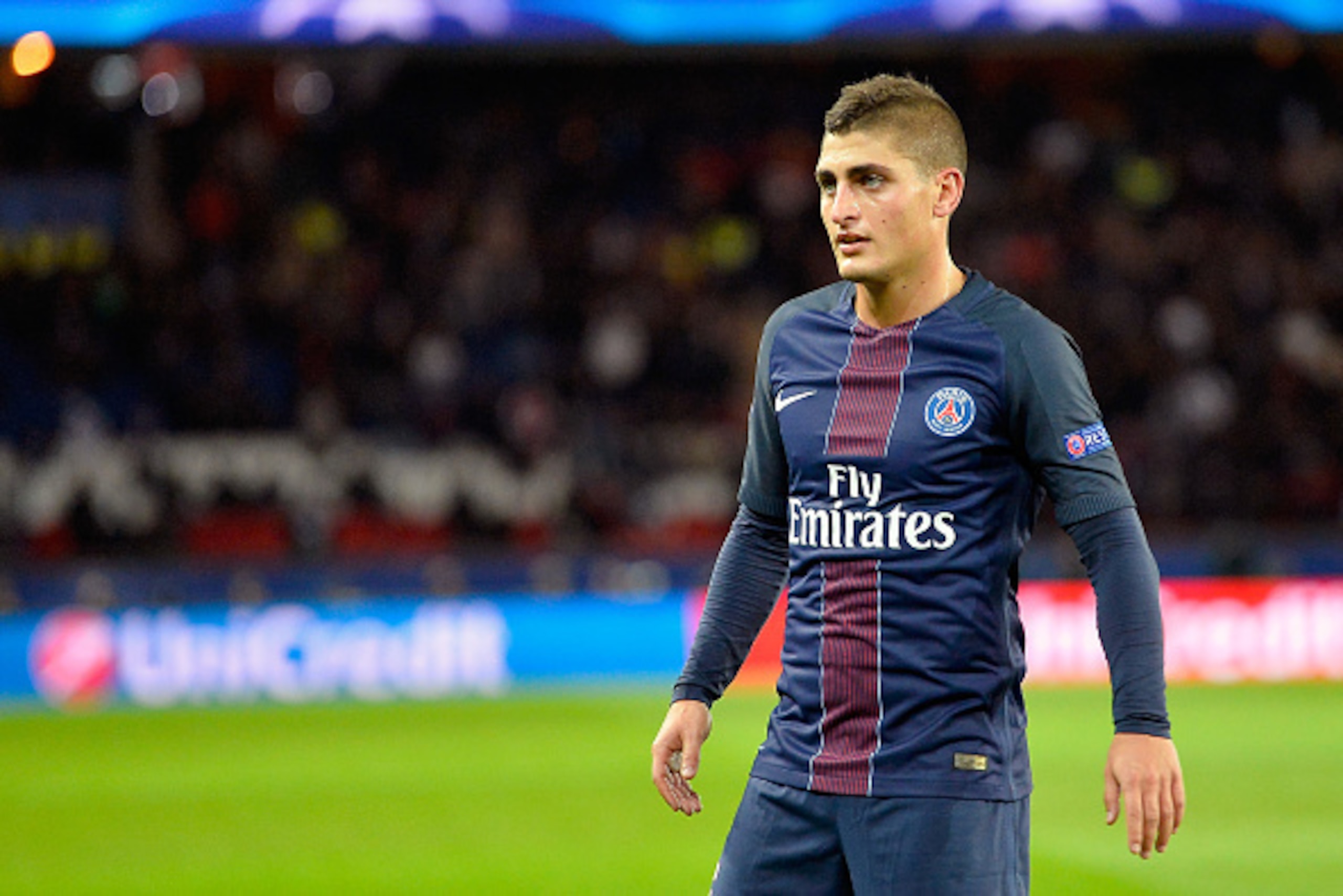 PARIS, FRANCE - OCTOBER 19:  Marco Verratti of Paris Saint-Germain reacts  during the UEFA Champions League match between Paris Saint-Germain and FC Basel 1893 at Parc des Princes on October 19, 2016 in Paris, France.  (Photo by Aurelien Meunier/Getty Ima