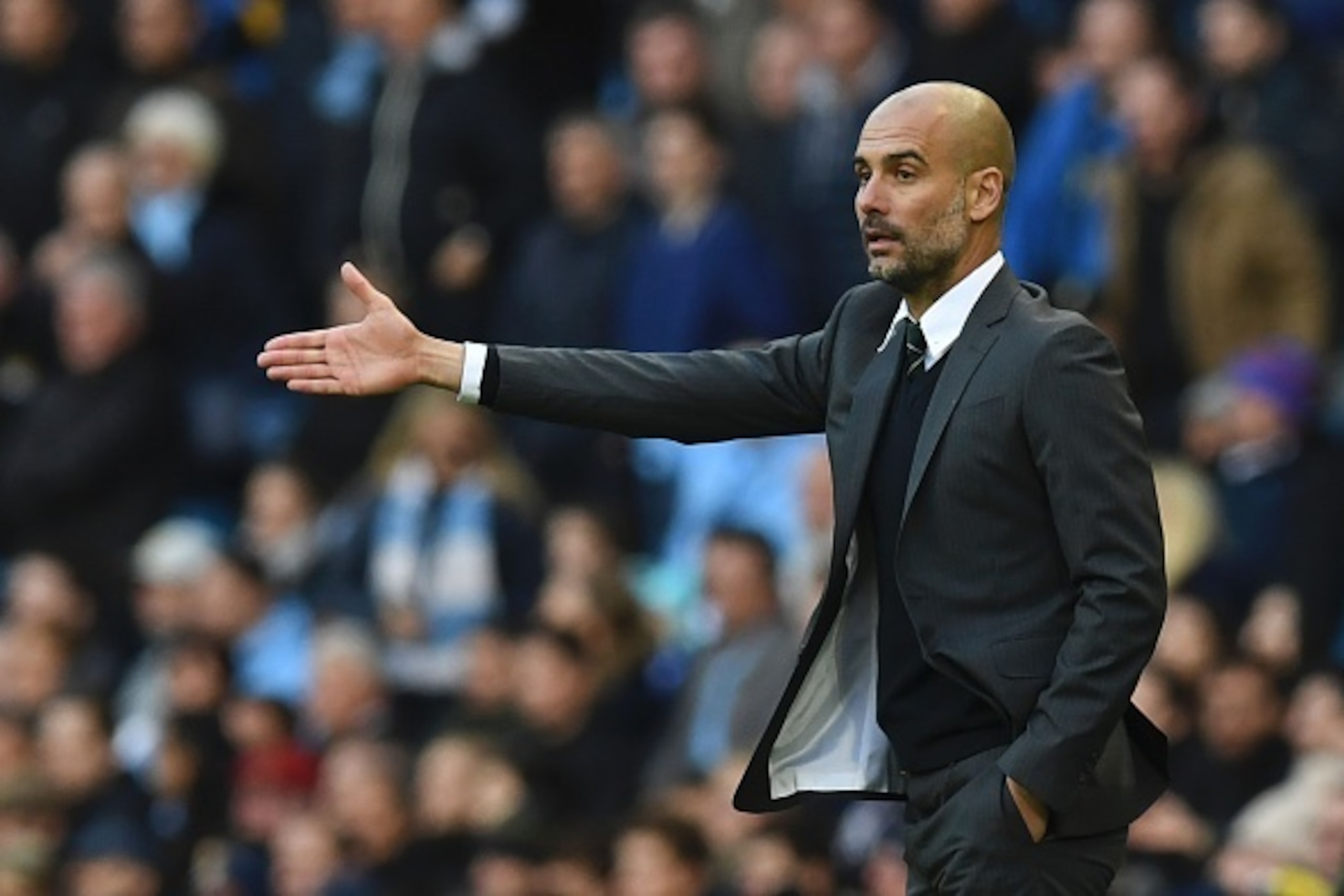Manchester City's Spanish manager Pep Guardiola gestures on the touchline during the English Premier League football match between Manchester City and Southampton at the Etihad Stadium in Manchester, north west England, on October 23, 2016.
The game finis