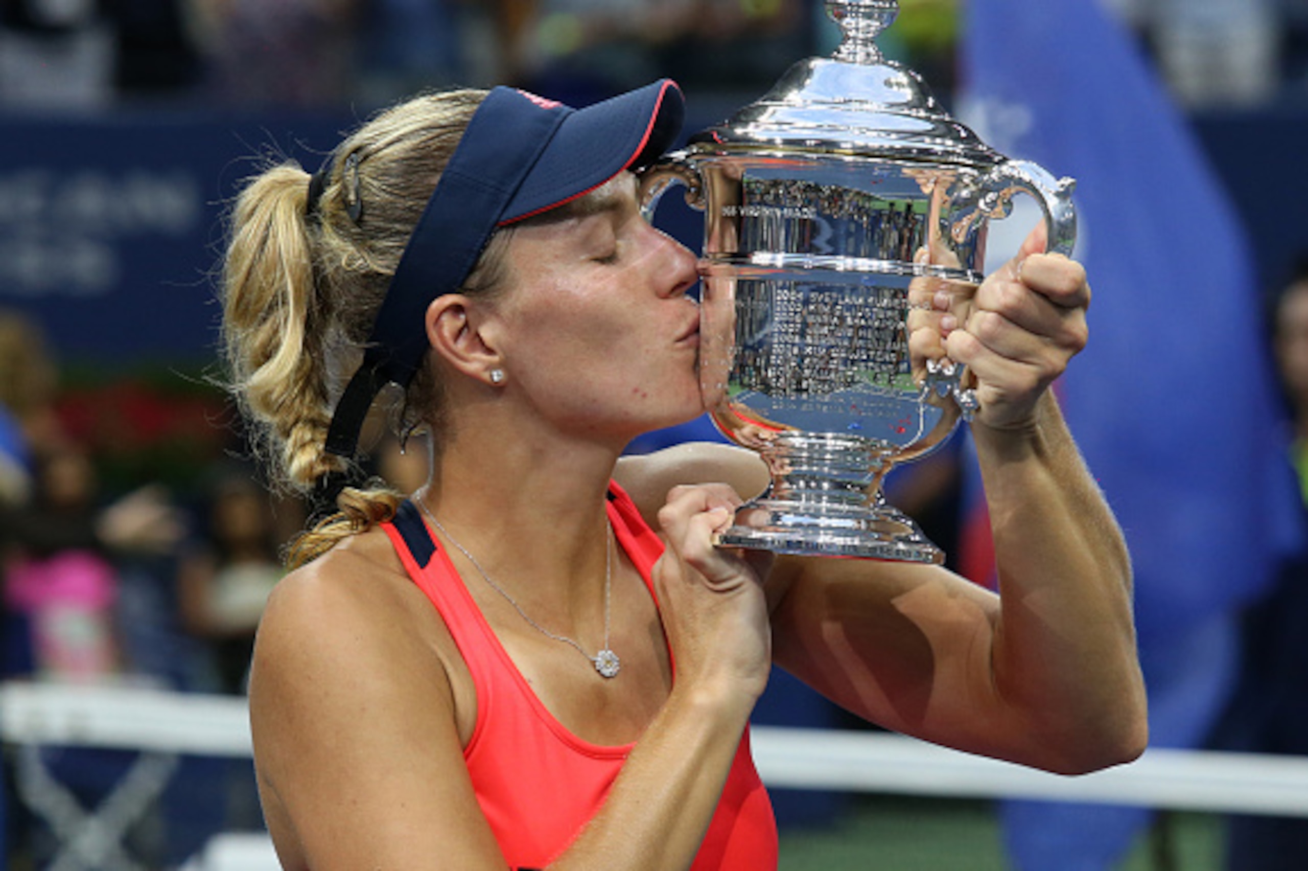 NEW YORK, NY - SEPTEMBER 10: Angelique Kerber of Germany celebrates the victory during the trophy presentation after beating Karolina Pliskova of Czech Republic in 3 sets in the women's final at Arthur Ashe Stadium on day 13 of the 2016 US Open at USTA Bi