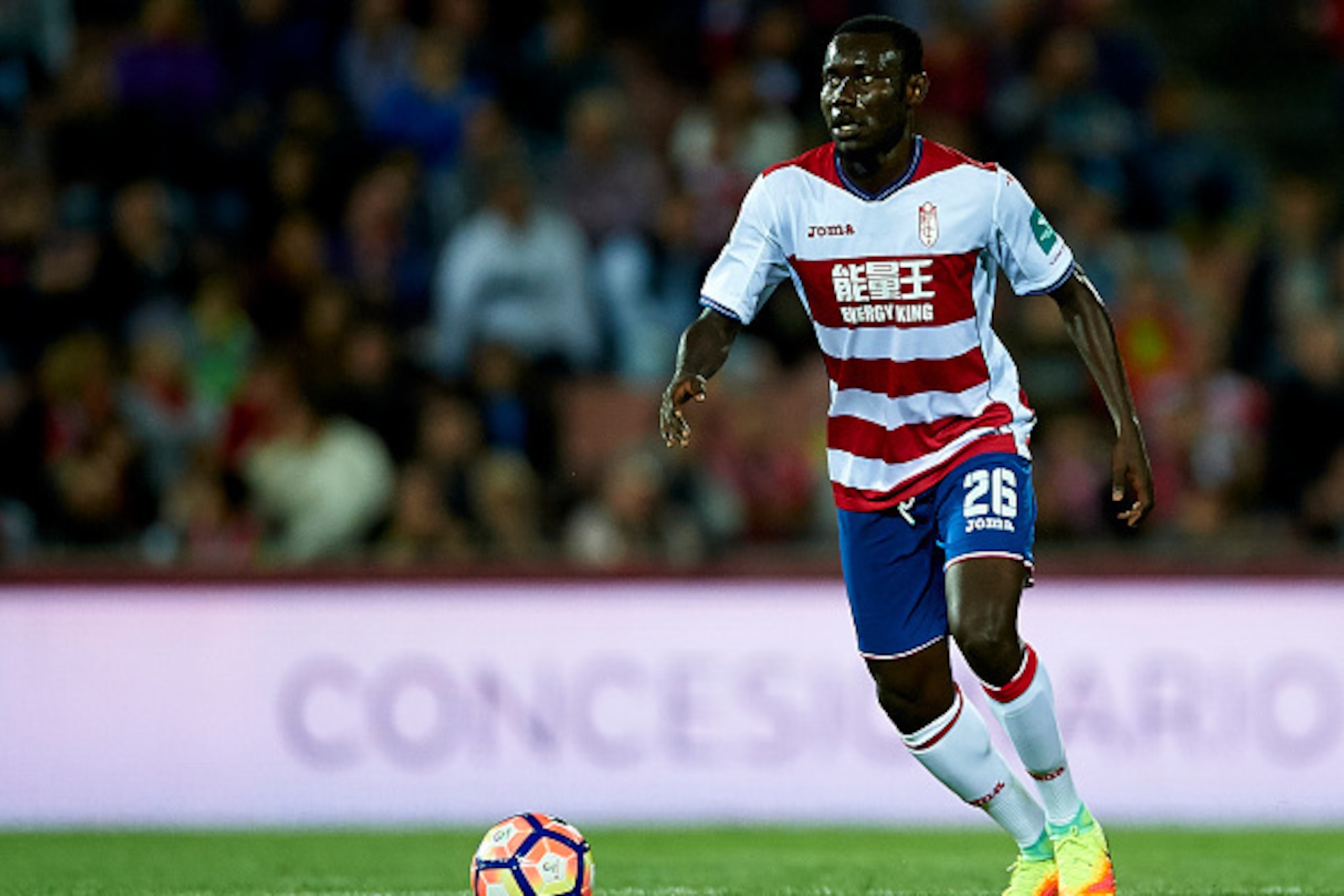 GRANADA, SPAIN - OCTOBER 22:  Victorien Angban of Granada CF in action during the match between Granada CF vs Sporting Gijon as part of La Liga at Nuevo los Carmenes Stadium on October 22, 2016 in Granada, Spain.  (Photo by Aitor Alcalde Colomer/Getty Ima