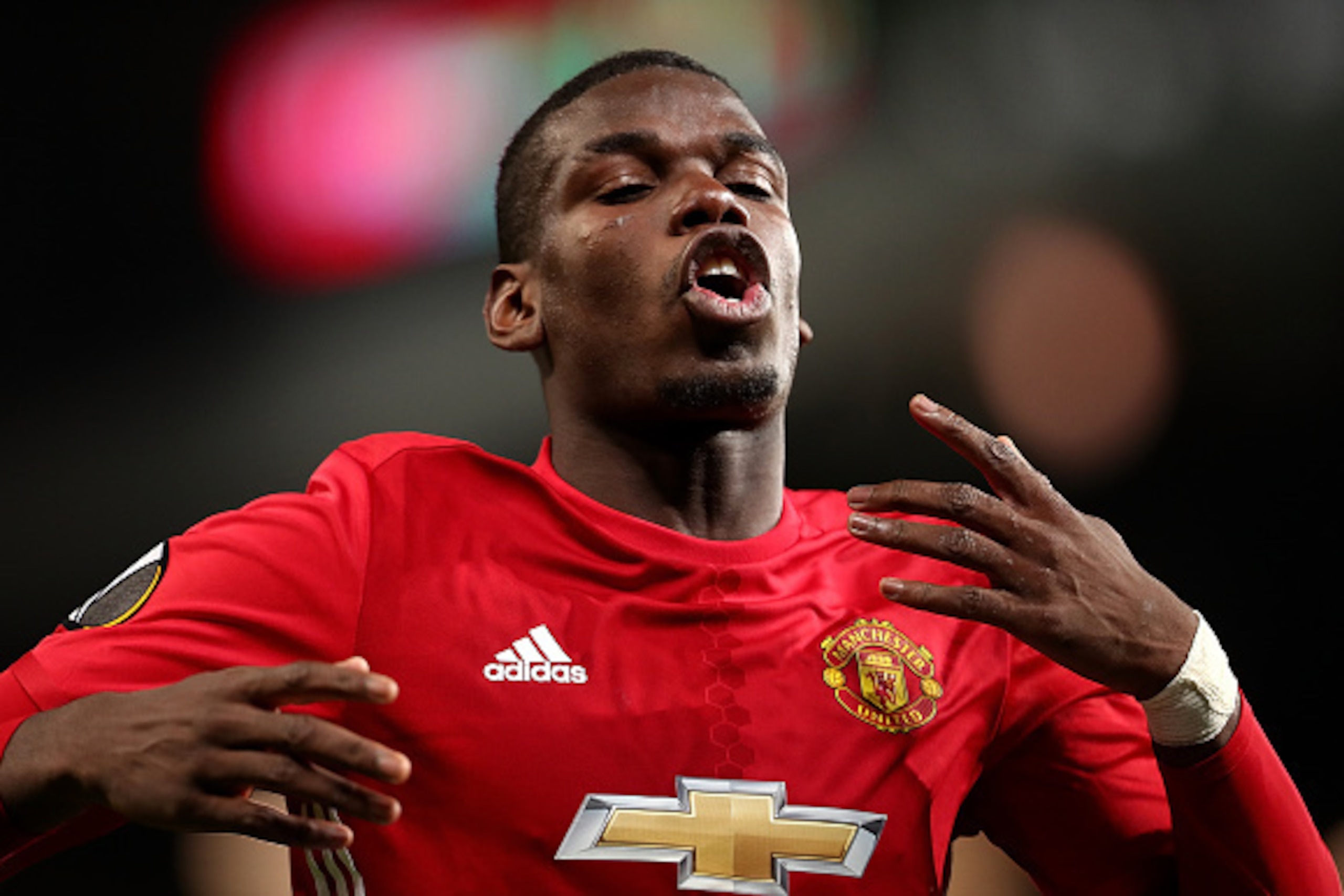 MANCHESTER, ENGLAND - OCTOBER 20:  Paul Pogba of Manchester United reacts during the UEFA Europa League match between Manchester United FC and Fenerbahce SK at Old Trafford on October 20, 2016 in Manchester, England.  (Photo by James Baylis - AMA/Getty Im