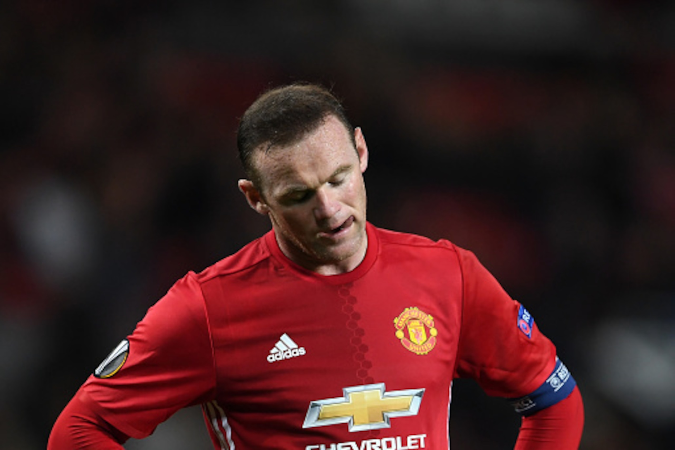 MANCHESTER, ENGLAND - OCTOBER 20:  Wayne Rooney of Manchester United looks on during the UEFA Europa League Group A match between Manchester United FC and Fenerbahce SK at Old Trafford on October 20, 2016 in Manchester, England.  (Photo by Laurence Griffi