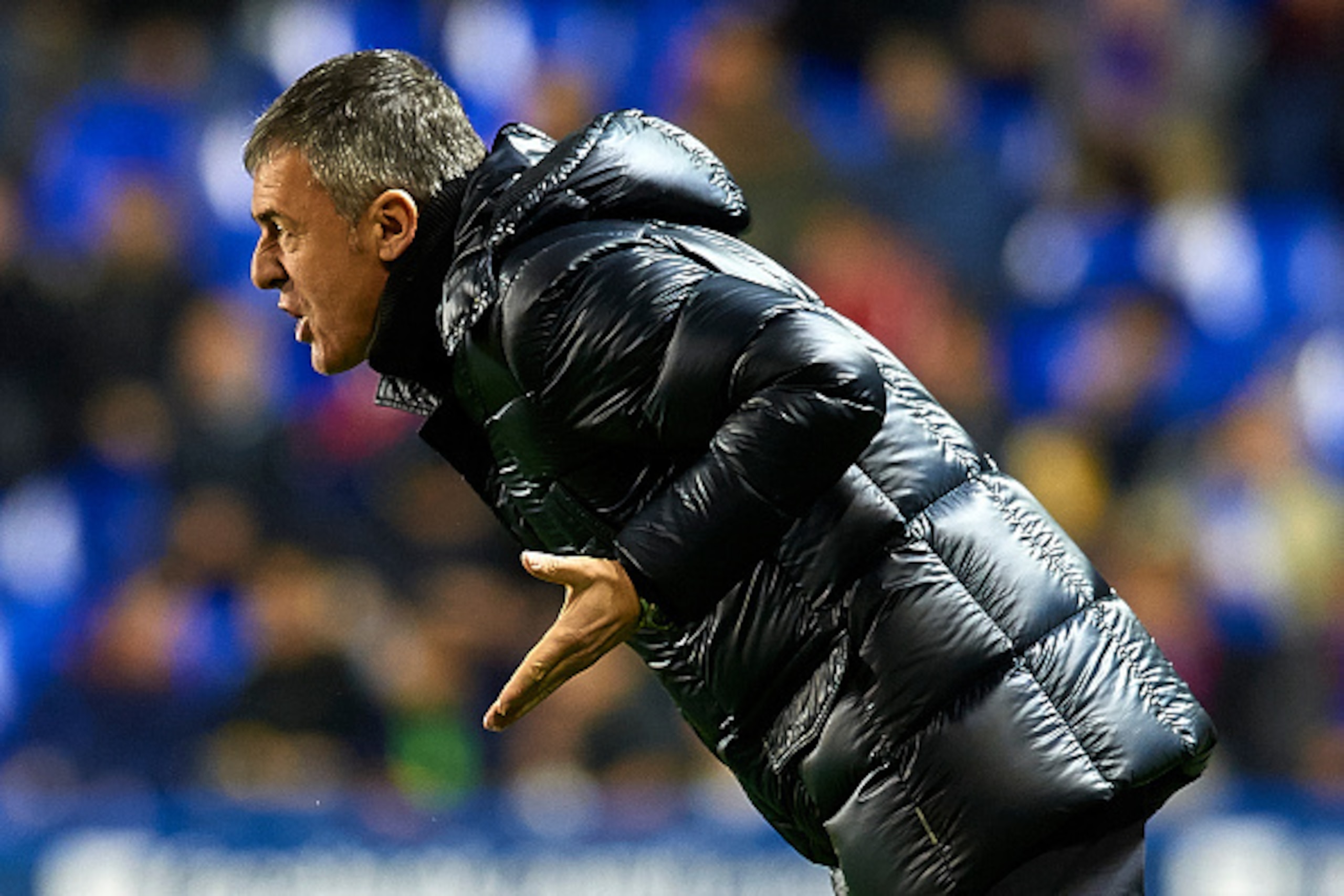 VALENCIA, SPAIN - FEBRUARY 23:  Levante UD manager Lucas Alcaraz reacts during the La Liga match between Levante UD and Granada CF at Ciutat de Valencia on February 23, 2015 in Valencia, Spain.  (Photo by Manuel Queimadelos Alonso/Getty Images)