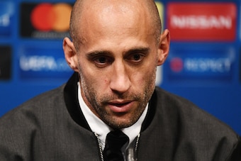 BARCELONA, SPAIN - OCTOBER 18:  Pablo Zabaleta of Manchester City speaks to the media during the Manchester City Press Conference at Camp Nou on October 18, 2016 in Barcelona, Spain.  (Photo by David Ramos/Getty Images)