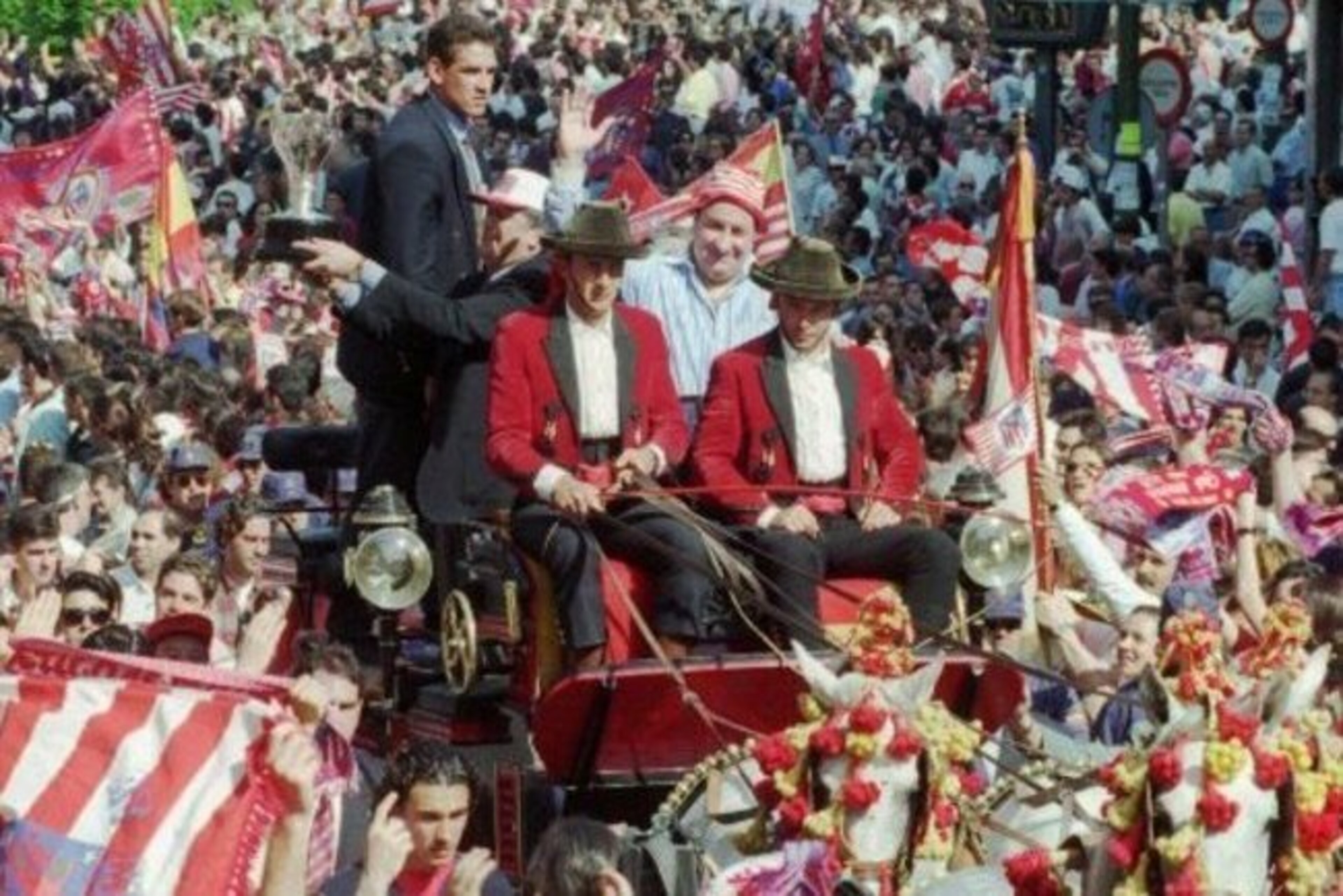 Atletico celebrate their shock title win in 1996. Atletico celebrate their shock title win in 1996.