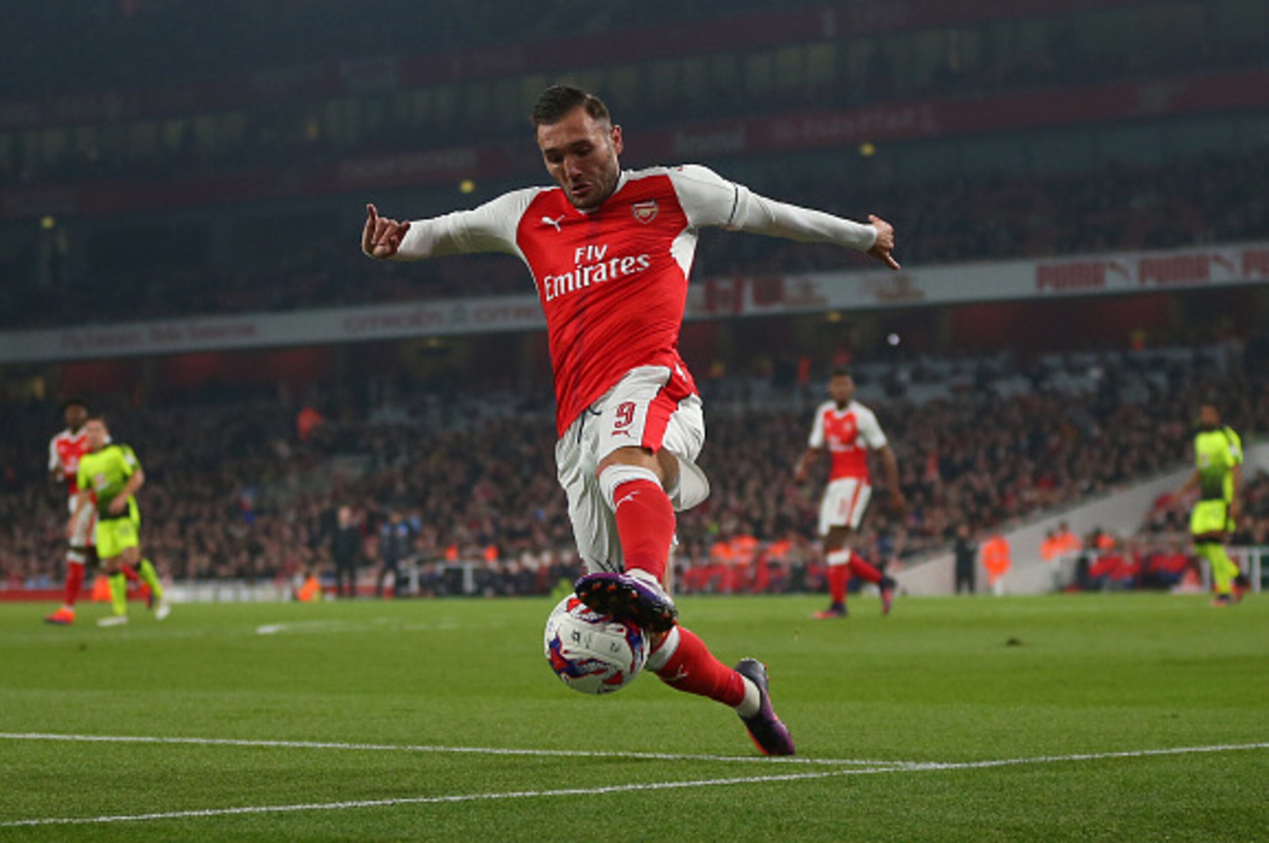 LONDON, ENGLAND - OCTOBER 25: Lucas Perez of Arsenal during the EFL Cup fourth round match between Arsenal and Reading at Emirates Stadium on October 25, 2016 in London, England. (Photo by Catherine Ivill - AMA/Getty Images)