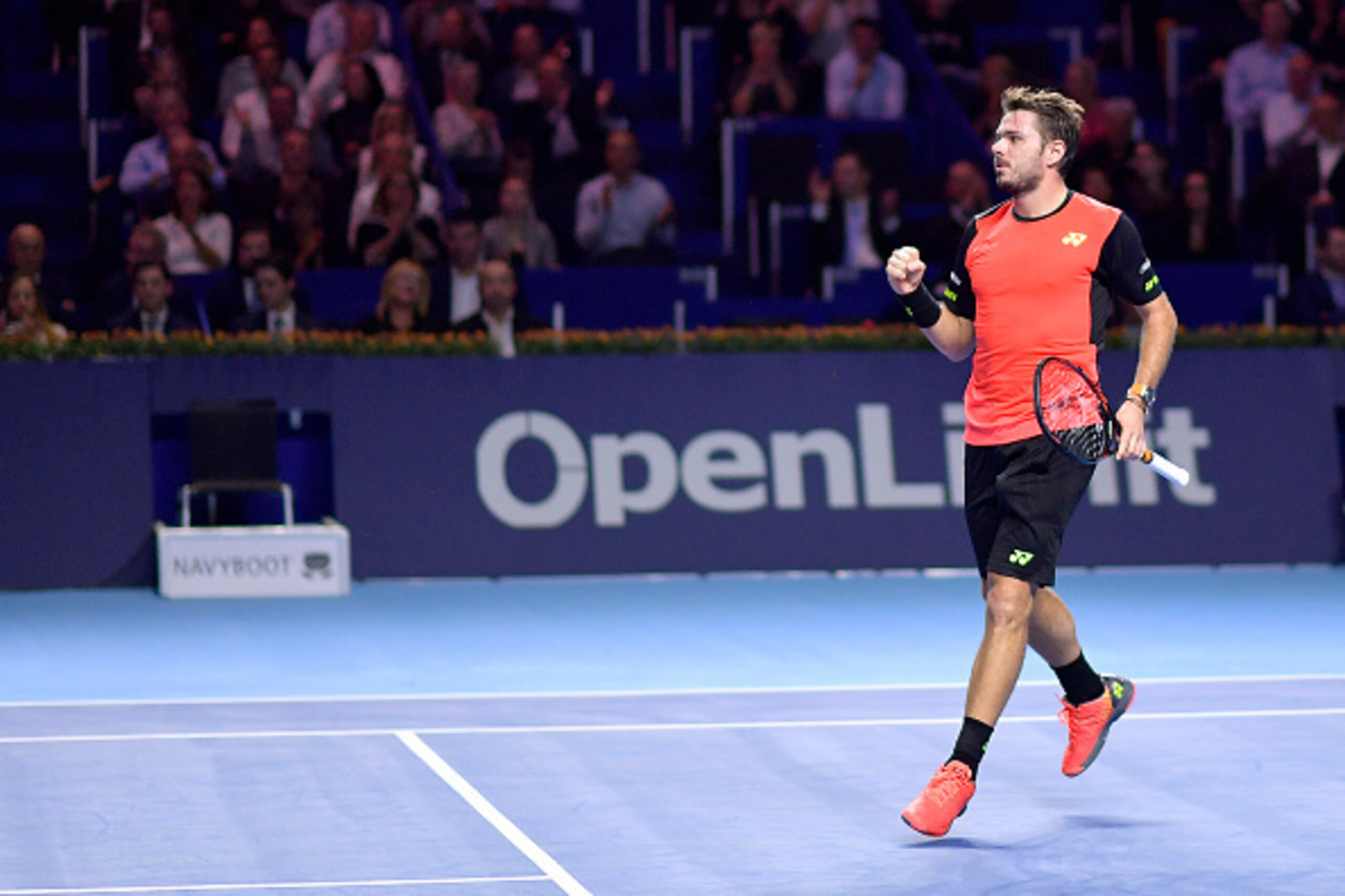 BASEL, SWITZERLAND - OCTOBER 27:  Stan Wawrinka of Switzerland celebrates a point during the Swiss Indoors ATP 500 tennis tournament match against Donald Young of USA at St Jakobshalle on October 27, 2016 in Basel, Switzerland.  (Photo by Harold Cunningha