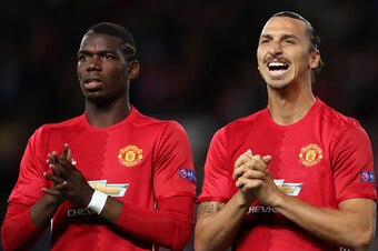 MANCHESTER, ENGLAND - SEPTEMBER 29: Paul Pogba and Zlatan Ibrahimovic of Manchester United before the UEFA Europa League match between Manchester United FC and FC Zorya Luhansk at Old Trafford on September 29, 2016 in Manchester, England. (Photo by Matthe