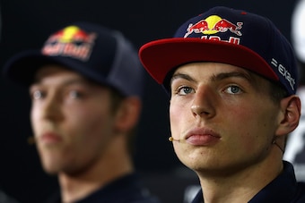 MONTMELO, SPAIN - MAY 12: Max Verstappen of Netherlands and Red Bull Racing in the Drivers Press Conference with Daniil Kvyat of Russia and Scuderia Toro Rosso during previews to the Spanish Formula One Grand Prix at Circuit de Catalunya on May 12, 2016 i MONTMELO, SPAIN - MAY 12: Max Verstappen of Netherlands and Red Bull Racing in the Drivers Press Conference with Daniil Kvyat of Russia and Scuderia Toro Rosso during previews to the Spanish Formula One Grand Prix at Circuit de Catalunya on May 12, 2016 i