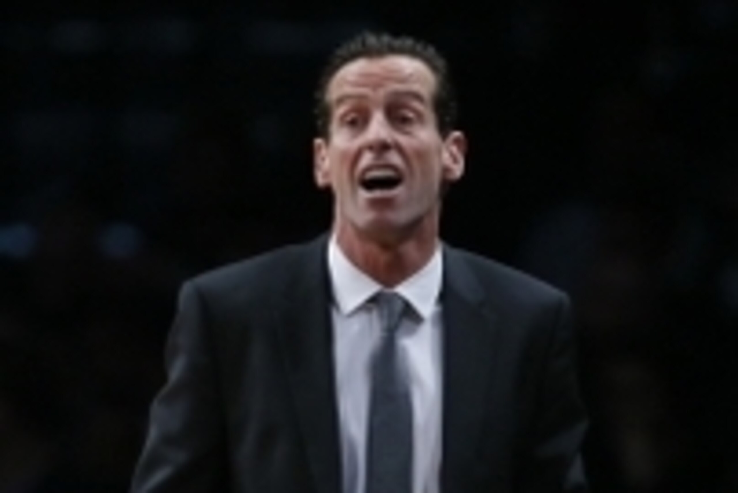 Oct 28, 2016; Brooklyn, NY, USA;  Brooklyn Nets head coach Kenny Atkinson reacts during first half against Indiana Pacers at Barclays Center. Mandatory Credit: Noah K. Murray-USA TODAY Sports