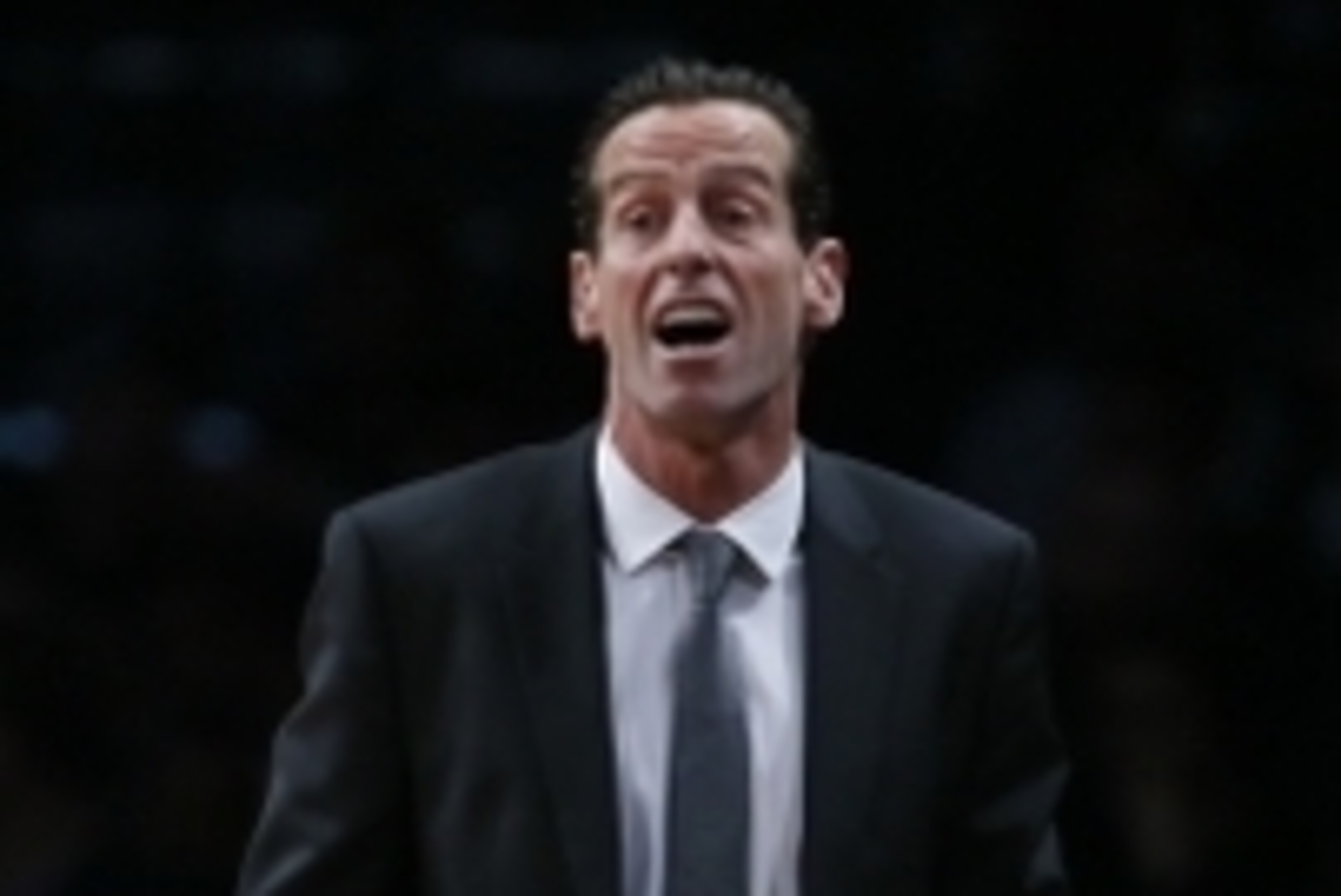 Oct 28, 2016; Brooklyn, NY, USA;  Brooklyn Nets head coach Kenny Atkinson reacts during first half against Indiana Pacers at Barclays Center. Mandatory Credit: Noah K. Murray-USA TODAY Sports