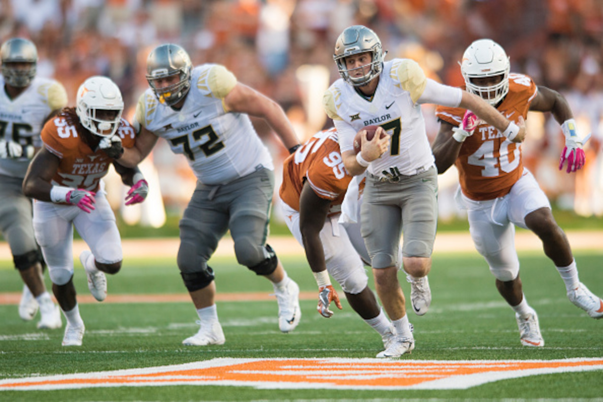 AUSTIN, TX - OCTOBER 29:  Seth Russell #17 of the Baylor Bears breaks free against the Texas Longhorns during the second half on October 29, 2016 at Darrell K Royal-Texas Memorial Stadium in Austin, Texas.  (Photo by Cooper Neill/Getty Images)