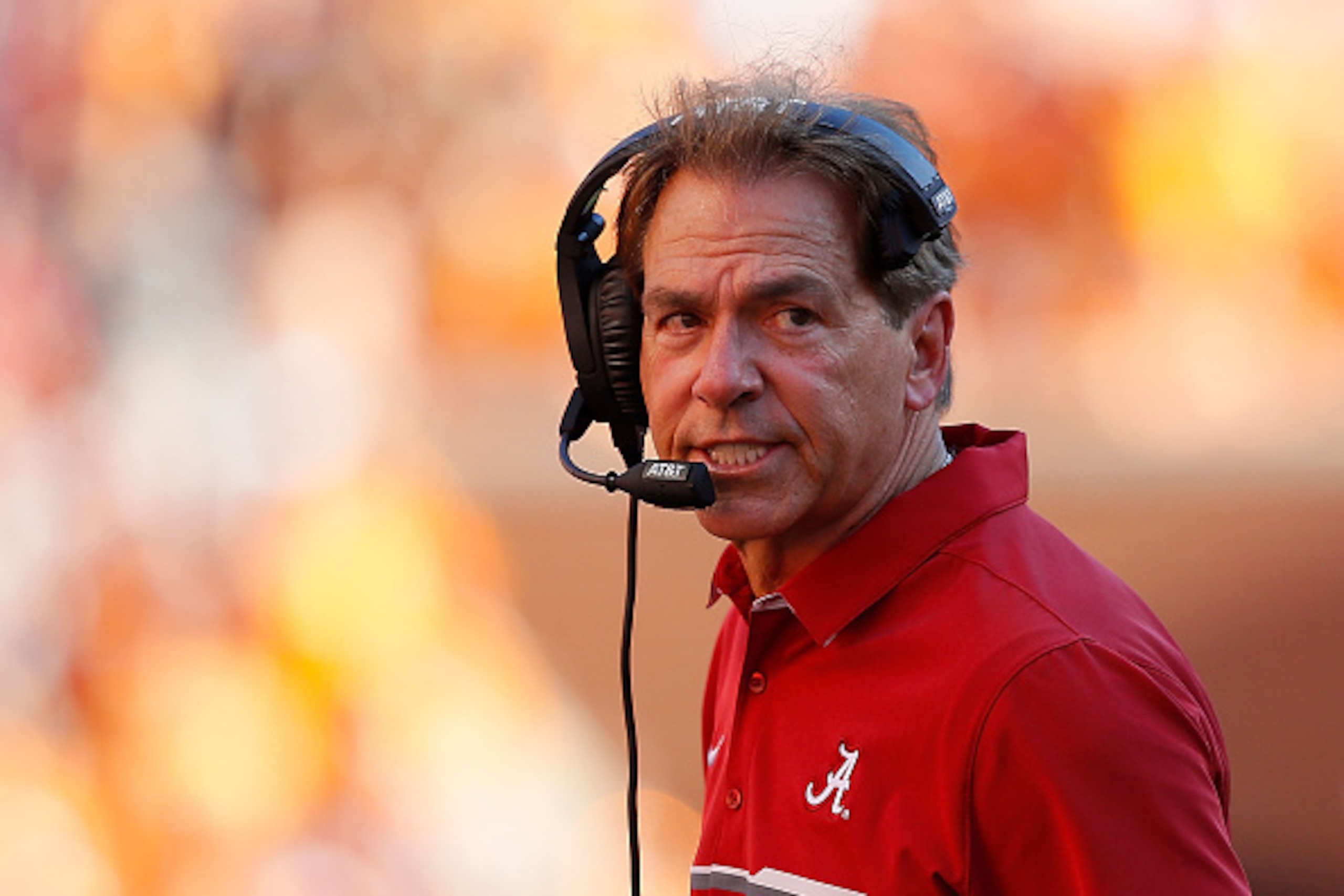 KNOXVILLE, TN - OCTOBER 15:  Head coach Nick Saban of the Alabama Crimson Tide looks on during the game against the Tennessee Volunteers at Neyland Stadium on October 15, 2016 in Knoxville, Tennessee.  (Photo by Kevin C. Cox/Getty Images)