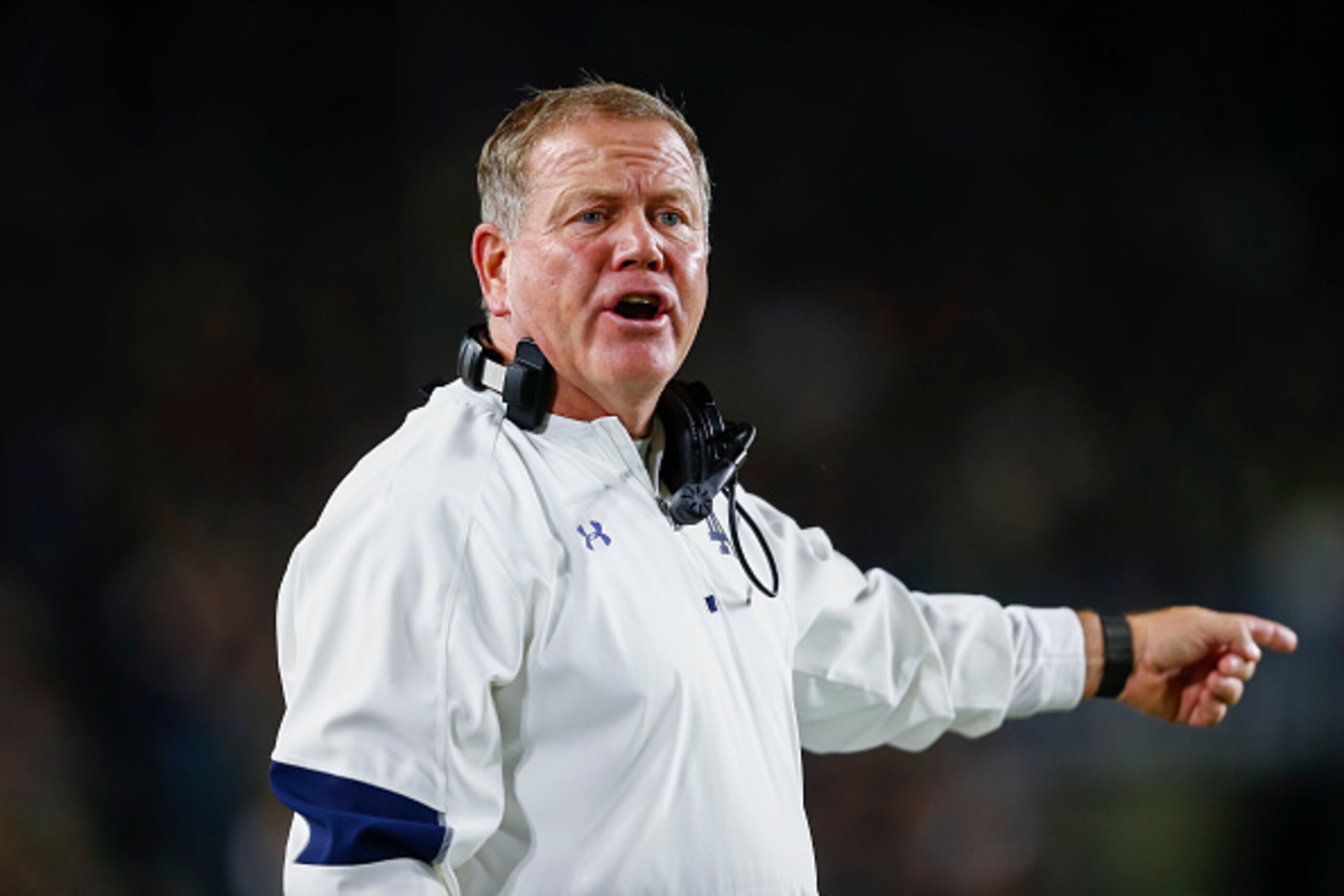 SOUTH BEND, IN - OCTOBER 15: Head coach Brian Kelly of the Notre Dame Fighting Irish is seen during the game against the Stanford Cardinal at Notre Dame Stadium on October 15, 2016 in South Bend, Indiana. Stanford defeated Notre Dame 17-10. (Photo by Mich