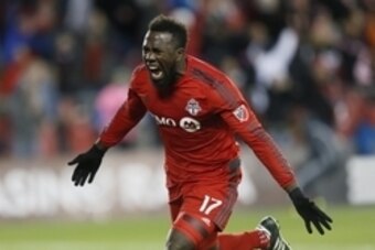 Oct 26, 2016; Toronto, CANADA; Toronto FC forward Jozy Altidore (17) reacts after scoring against Philadelphia Union at BMO Field. Toronto defeated Philadelphia 3-1. Mandatory Credit: John E. Sokolowski-USA TODAY Sports