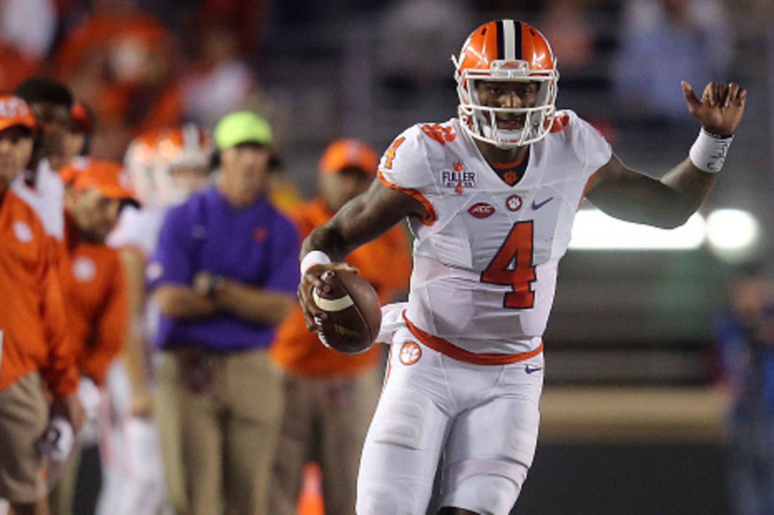CHESTNUT HILL, MA - OCTOBER 07: Deshaun Watson #4 of the Clemson Tigers runs the ball against the Boston College Eagles in the second half at Alumni Stadium on October 7, 2016 in Chestnut Hill, Massachusetts. (Photo by Jim Rogash/Getty Images) CHESTNUT HILL, MA - OCTOBER 07: Deshaun Watson #4 of the Clemson Tigers runs the ball against the Boston College Eagles in the second half at Alumni Stadium on October 7, 2016 in Chestnut Hill, Massachusetts. (Photo by Jim Rogash/Getty Images)