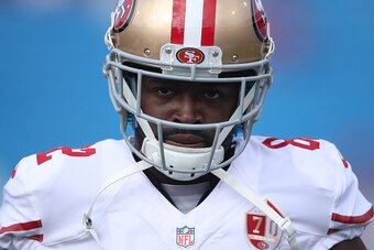 ORCHARD PARK, NY - OCTOBER 16: Torrey Smith #82 of the San Francisco 49ers warms up before the start of NFL game action against the Buffalo Bills at New Era Field on October 16, 2016 in Orchard Park, New York. (Photo by Tom Szczerbowski/Getty Images)