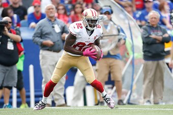 ORCHARD PARK, NY - OCTOBER 15: Torrey Smith #82 of the San Francisco 49ers runs to the end zone after making a reception on a 53-yard pass play during the game against the Buffalo Bills at New Era Field on October 16, 2016 in Orchard Park, New York. The B