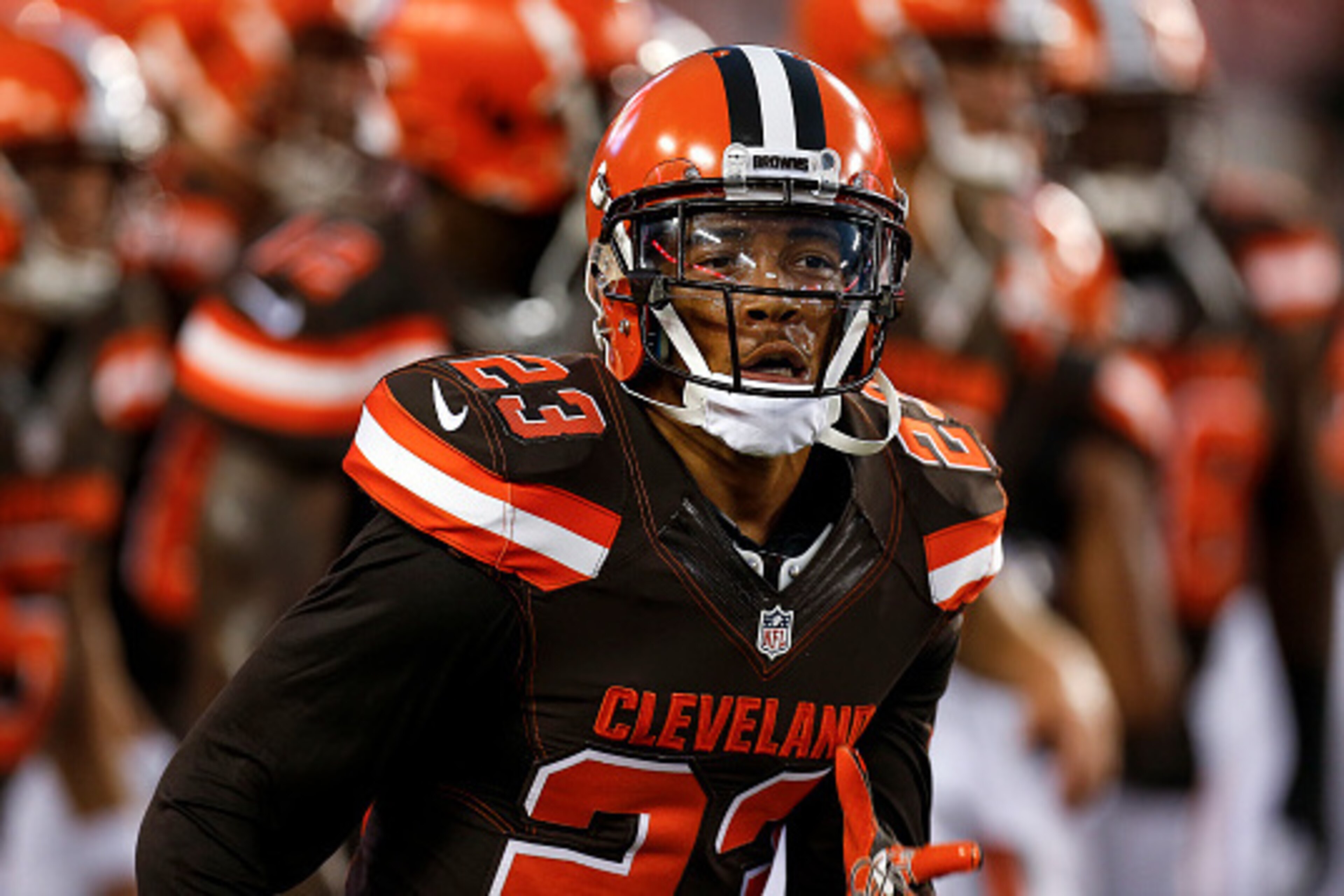 TAMPA, FL - AUGUST 26: Cornerback Joe Haden #23 of the Cleveland Browns leads his team out to the field before the start of a preseason game against the Tampa Bay Buccaneers at Raymond James Stadium on August 26, 2016 in Tampa, Florida. The Buccaneers def