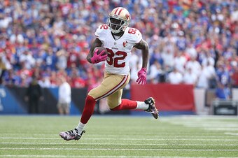 BUFFALO, NY - OCTOBER 16:   Torrey Smith #82 of the San Francisco 49ers runs after the catch during the first half against the Buffalo Bills at New Era Field on October 16, 2016 in Buffalo, New York.  (Photo by Tom Szczerbowski/Getty Images)