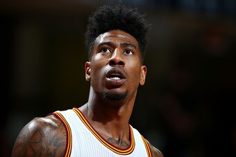 CLEVELAND, OH - MAY 19: Iman Shumpert #4 of the Cleveland Cavaliers looks on after a play against the Toronto Raptors during Game Two of the Eastern Conference Finals during the 2016 NBA Playoffs on May 19, 2016 at Quicken Loans Arena in Cleveland, Ohio. 