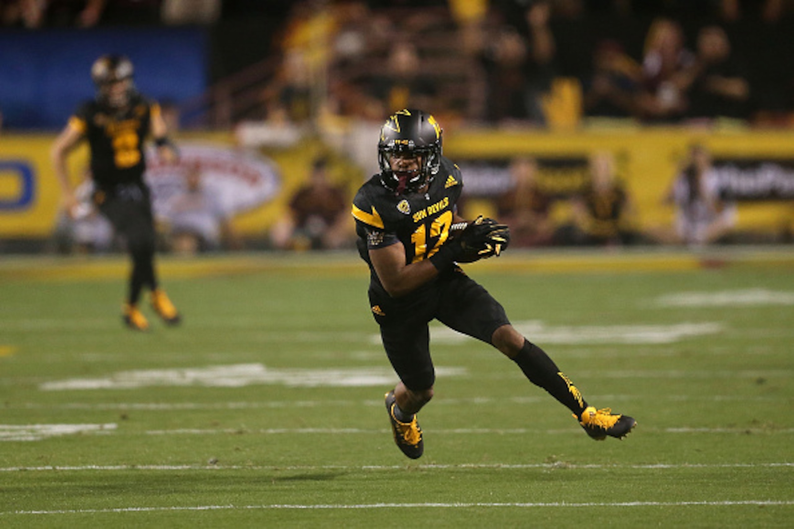 TEMPE, AZ - OCTOBER 10:  Wide receiver Tim White #12 of the Arizona State Sun Devils runs up field during the first half of the college football game against the Colorado Buffaloes at Sun Devil Stadium on October 10, 2015 in Tempe, Arizona.  (Photo by Chr