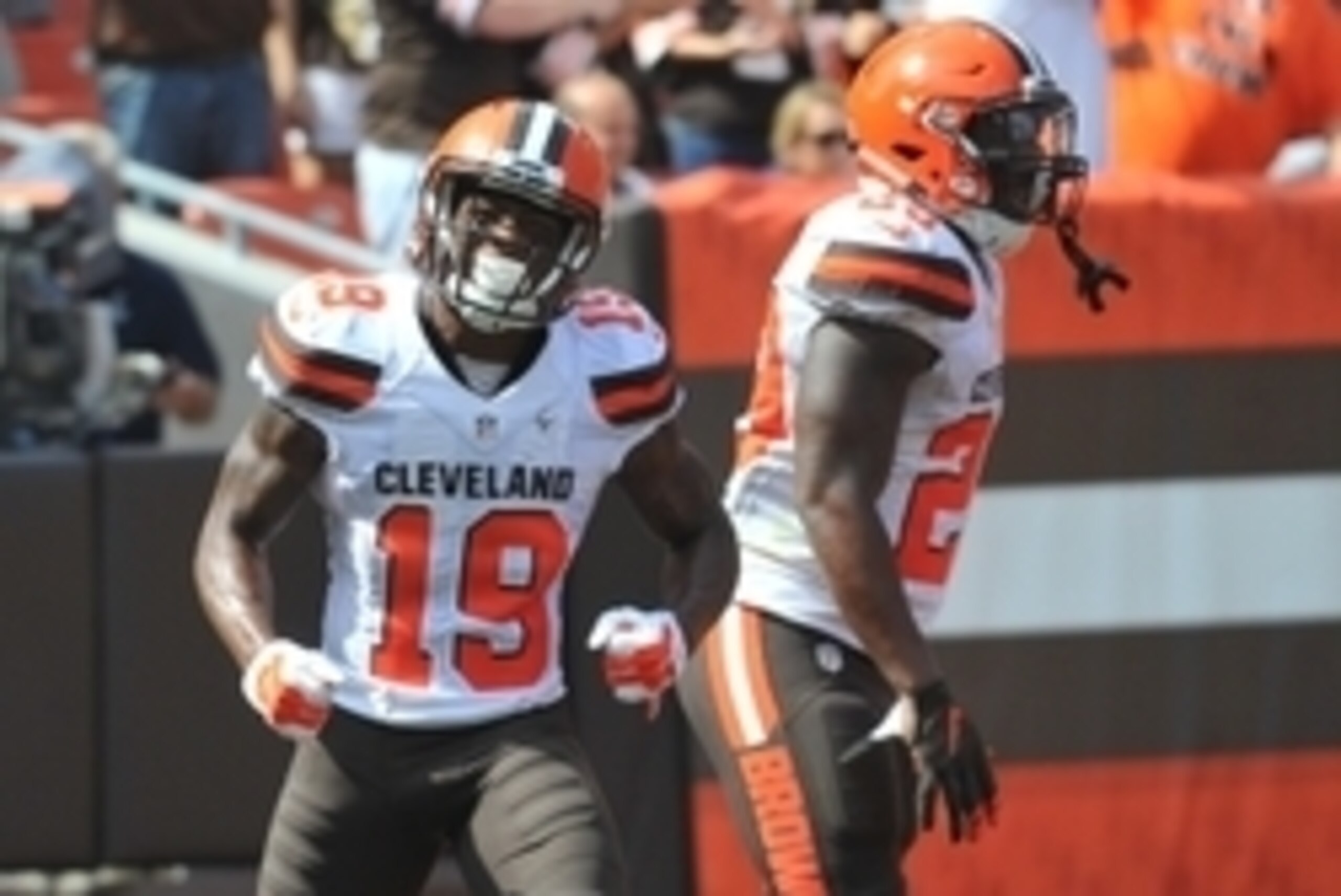 Sep 18, 2016; Cleveland, OH, USA; Cleveland Browns wide receiver Corey Coleman (19) and Cleveland Browns running back Duke Johnson (29) at FirstEnergy Stadium. Mandatory Credit: Ken Blaze-USA TODAY Sports