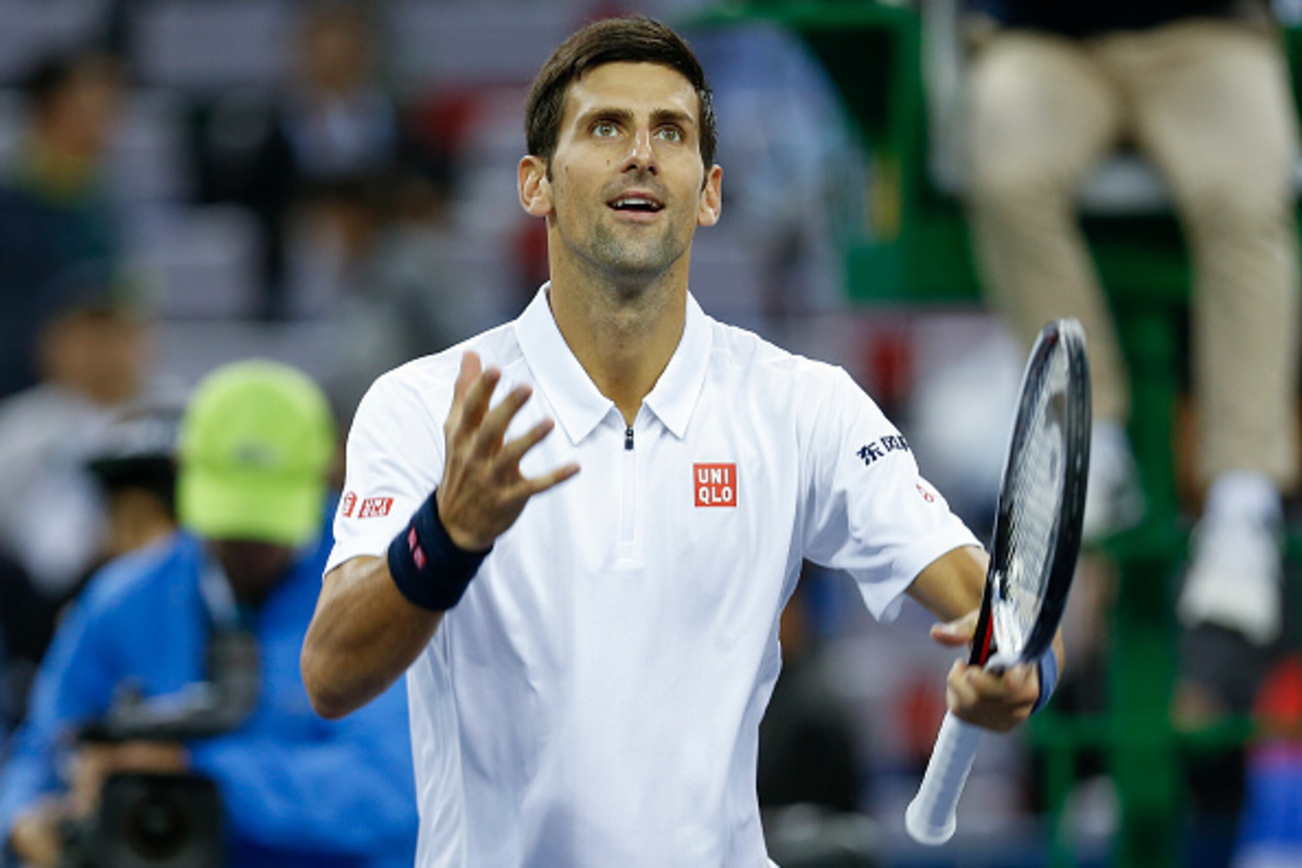 SHANGHAI, CHINA - OCTOBER 13: Novak Djokovic of Serbia celebrates after win over Vasek Pospisil of Canada during the Men's singles third round match on day five of Shanghai Rolex Masters at Qi Zhong Tennis Centre on October 13, 2016 in Shanghai, China. SHANGHAI, CHINA - OCTOBER 13: Novak Djokovic of Serbia celebrates after win over Vasek Pospisil of Canada during the Men's singles third round match on day five of Shanghai Rolex Masters at Qi Zhong Tennis Centre on October 13, 2016 in Shanghai, China.