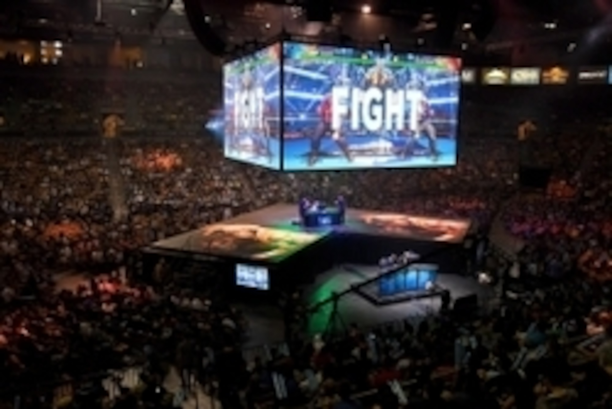 Jul 17, 2016; Las Vegas, NV, USA; A Street Fighter V semi finals match takes place on the third day of the Evo Championships at Mandalay Bay Event Center. Mandatory Credit: Stephen R. Sylvanie-USA TODAY Sports