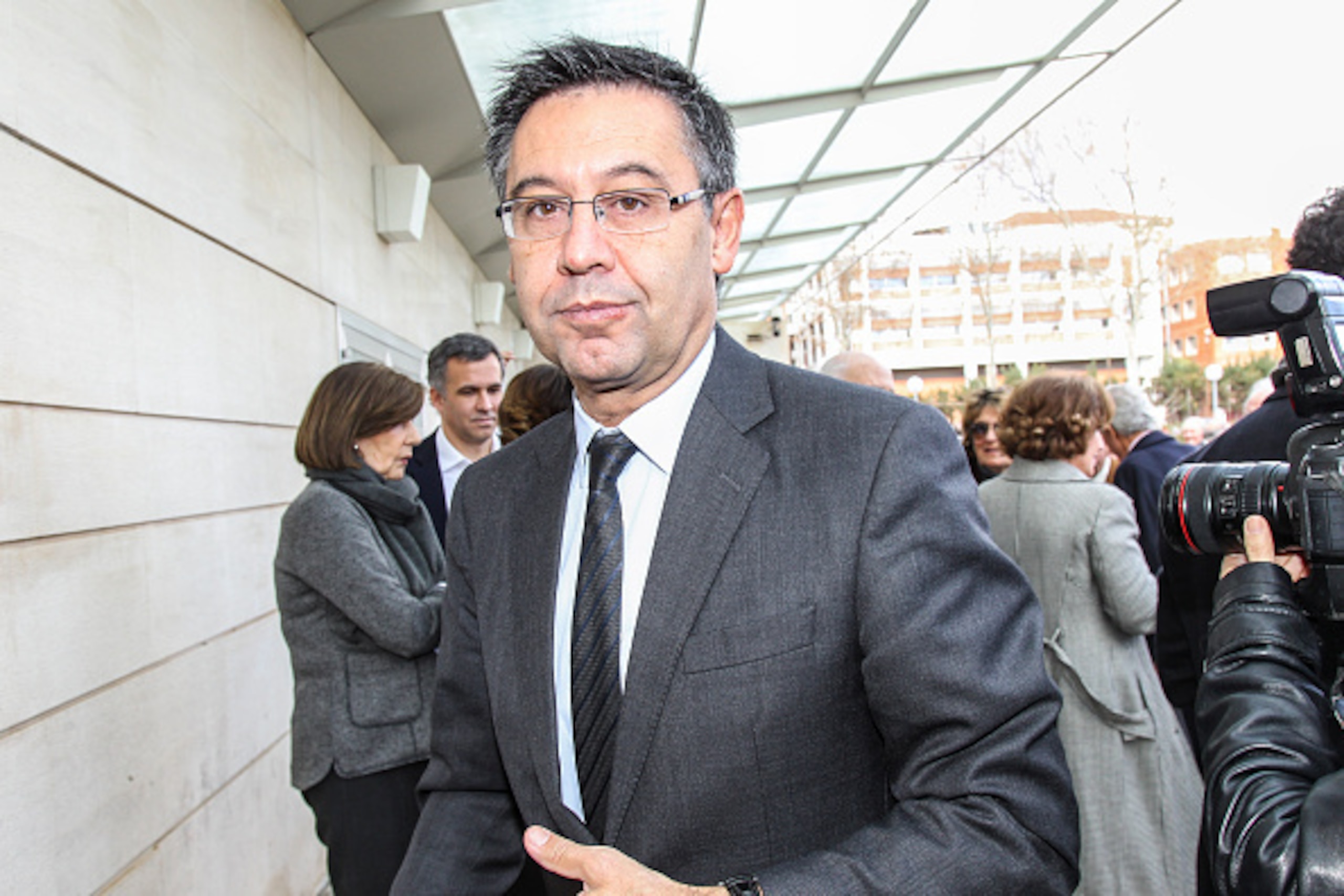 BARCELONA, SPAIN - FEBRUARY 27:  F.C. Barcelona's President Josep Maria Bartomeu attends Emilio Sanchez Benito's funeral at Tanatori de les Corts on February 27, 2016 in Barcelona, Spain.  (Photo by Miquel Benitez/Getty Images)