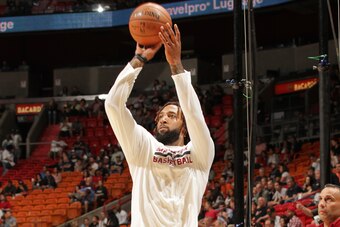 MIAMI, FL - OCTOBER 30:  Derrick Williams #22 of the Miami Heat warms up before a game San Antonio Spurs on October 30, 2016 at American Airlines Arena in Miami, Florida. NOTE TO USER: User expressly acknowledges and agrees that, by downloading and or usi