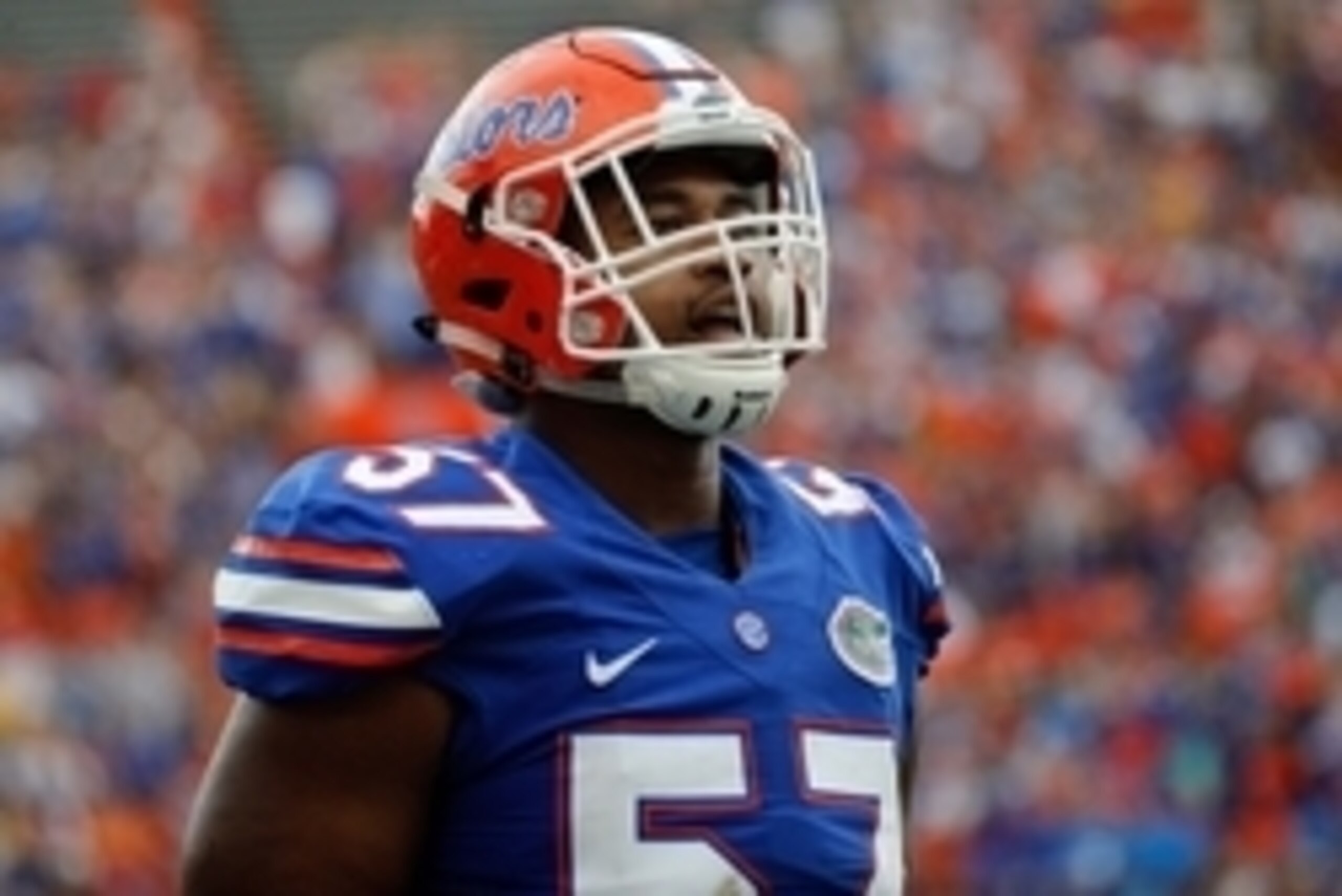 Oct 15, 2016; Gainesville, FL, USA; Florida Gators defensive lineman Caleb Brantley (57) against the Missouri Tigers during the first quarter at Ben Hill Griffin Stadium. Mandatory Credit: Kim Klement-USA TODAY Sports