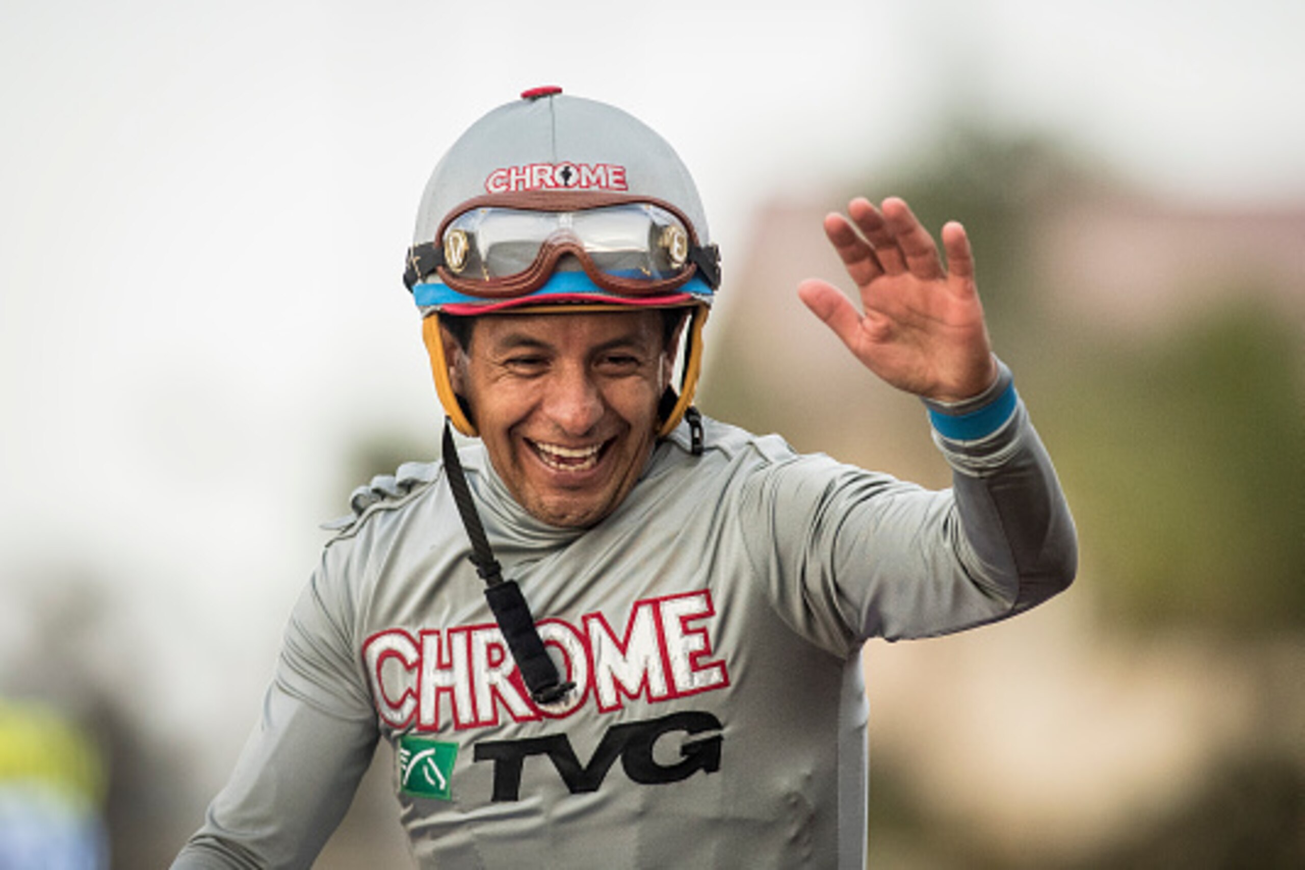 DEL MAR, CA - AUGUST 20: Victor Espinoza flashes a smile after riding California Chrome #1to victory in the TVG Pacific Classic Stakes at Del Mar on August 20, 2016 in Del Mar, California. (Photo by Alex Evers/Eclipse Sportswire/Getty Images)