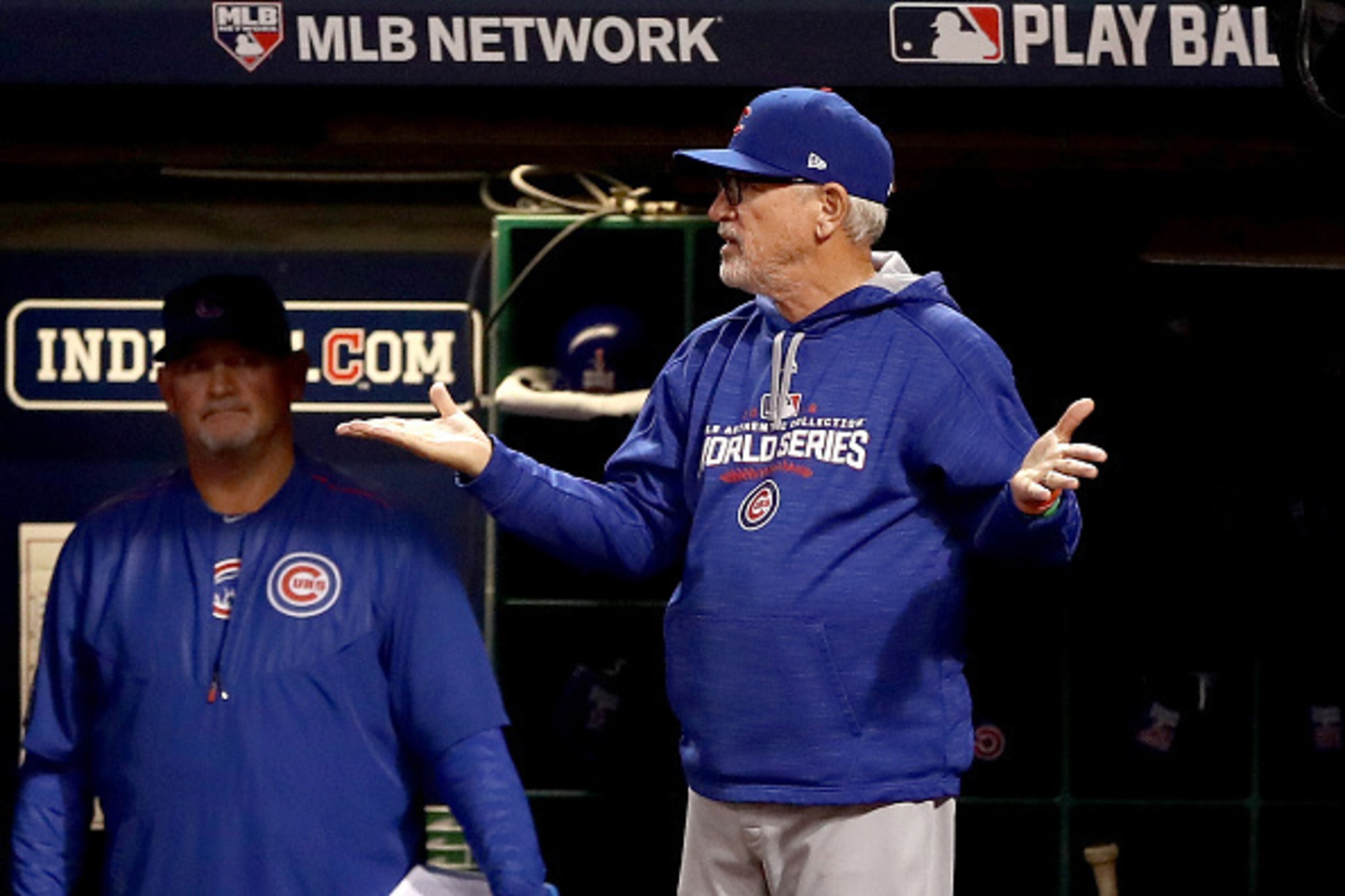 CLEVELAND, OH - NOVEMBER 02:  Manager Joe Maddon #70 of the Chicago Cubs reacts while taking on the Cleveland Indians in Game Seven of the 2016 World Series at Progressive Field on November 2, 2016 in Cleveland, Ohio.  (Photo by Elsa/Getty Images)
