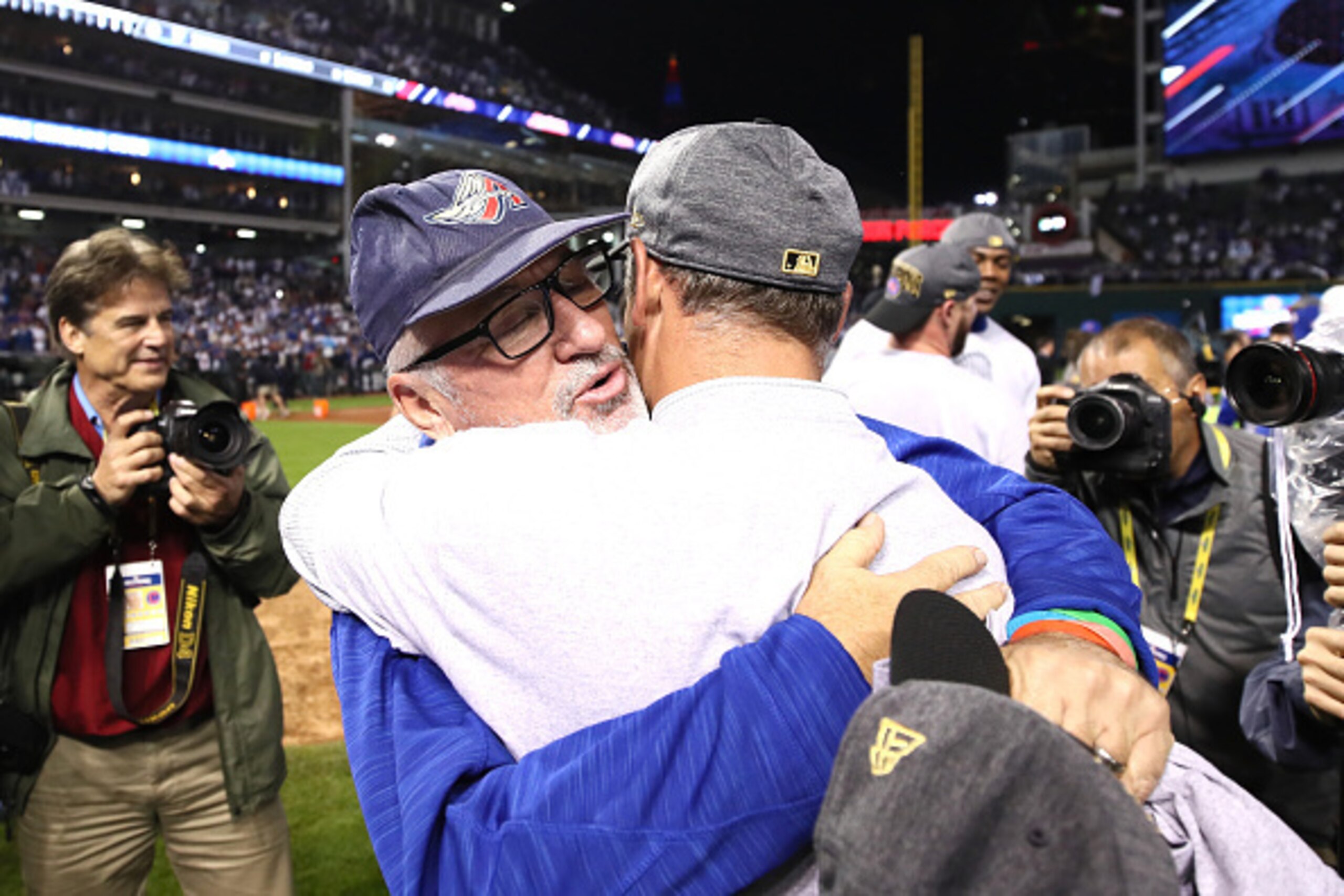 CLEVELAND, OH - NOVEMBER 02:  Manager Joe Maddon of the Chicago Cubs reacts after defeating the Cleveland Indians 8-7 in Game Seven of the 2016 World Series at Progressive Field on November 2, 2016 in Cleveland, Ohio. The Cubs win their first World Series