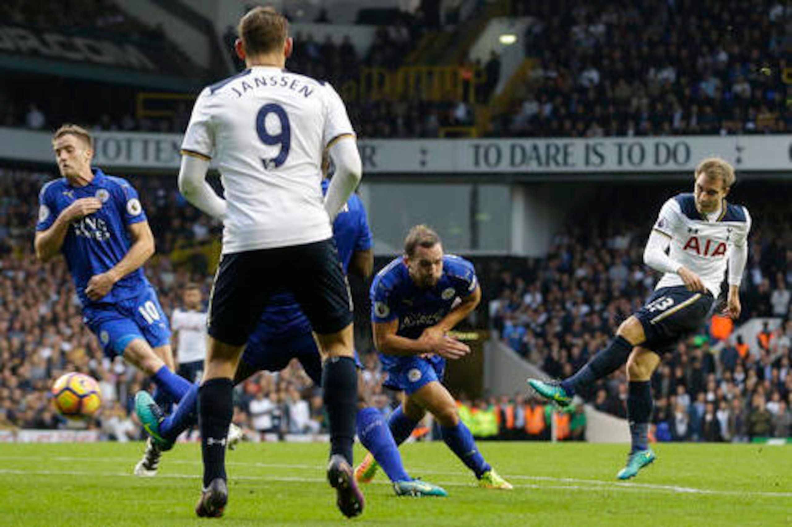 Finding a way through determined Leicester blocking efforts proved tough for Christian Eriksen and others in Spurs' last league game.