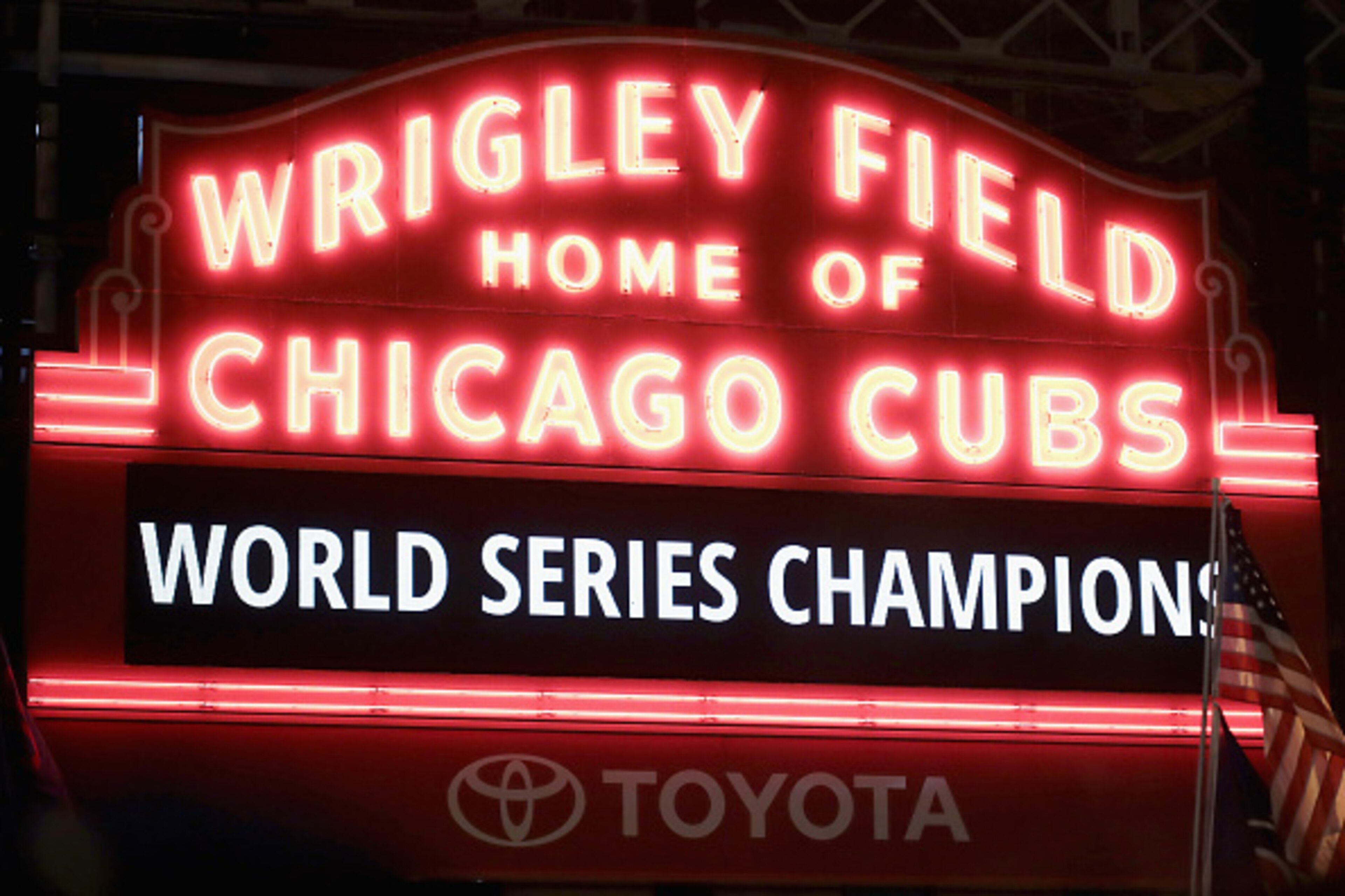 CHICAGO, IL - NOVEMBER 02:  Chicago Cubs fans celebrate outside Wrigley Field after the Cubs defeated the Cleveland Indians in game seven of the 2016 World Series on November 2, 2016 in Chicago, Illinois. The Cubs 8-7 victory landed them their first World