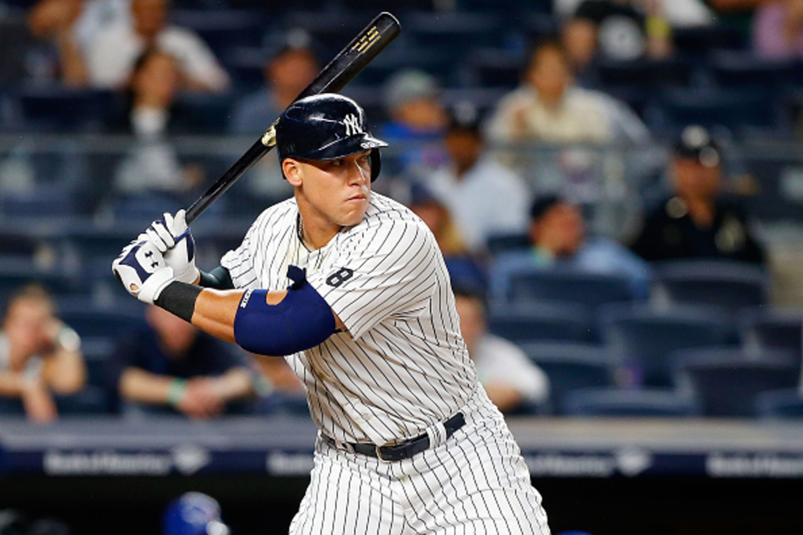 NEW YORK, NY - SEPTEMBER 06:  Aaron Judge #99 of the New York Yankees in action against the Toronto Blue Jays at Yankee Stadium on September 6, 2016 in the Bronx borough of New York City. The Yankees defeated the Jays 7-6.  (Photo by Jim McIsaac/Getty Ima