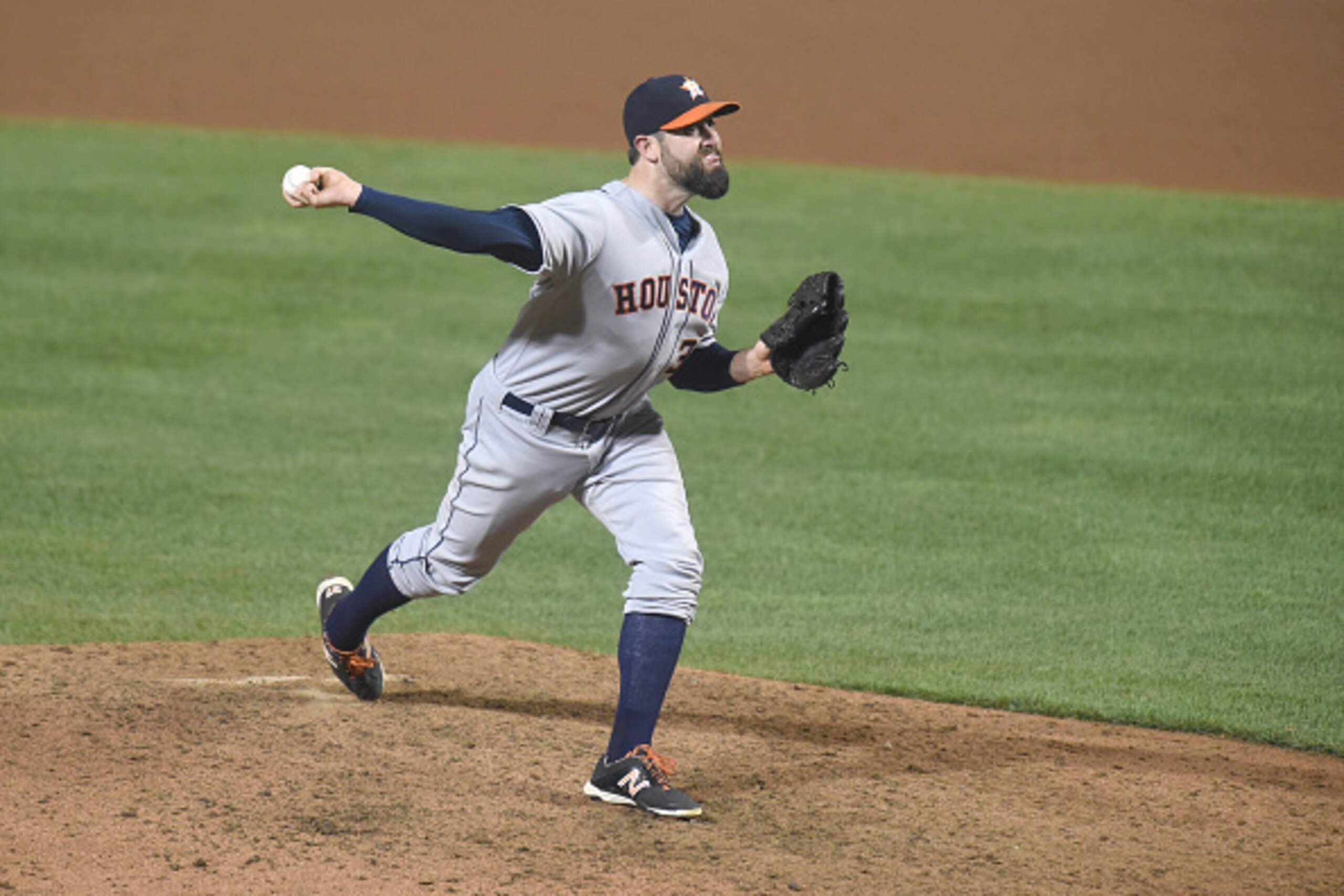 BALTIMORE, MD - AUGUST 19:  Pat Neshek #37 of the Houston Astros pitches during a baseball game against the the Baltimore Orioles at Oriole Park at Camden Yards on August 19, 2016 in Baltimore, Maryland.  The Astros won 15-8.  (Photo by Mitchell Layton/Ge
