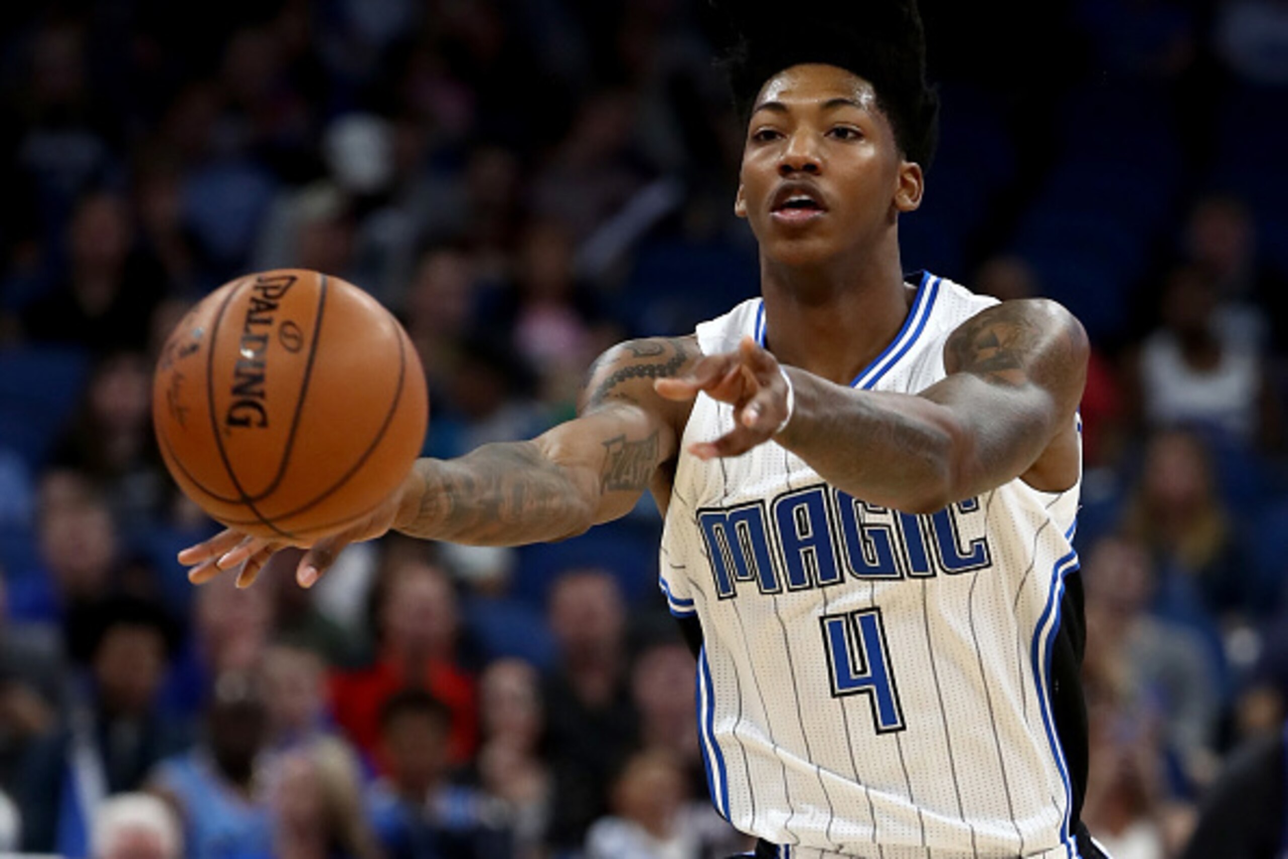 ORLANDO, FL - NOVEMBER 03:  Elfrid Payton #4 of the Orlando Magic makes a pass during the game against the Sacramento Kings at Amway Center on November 3, 2016 in Orlando, Florida.  NOTE TO USER: User expressly acknowledges and agrees that, by downloading
