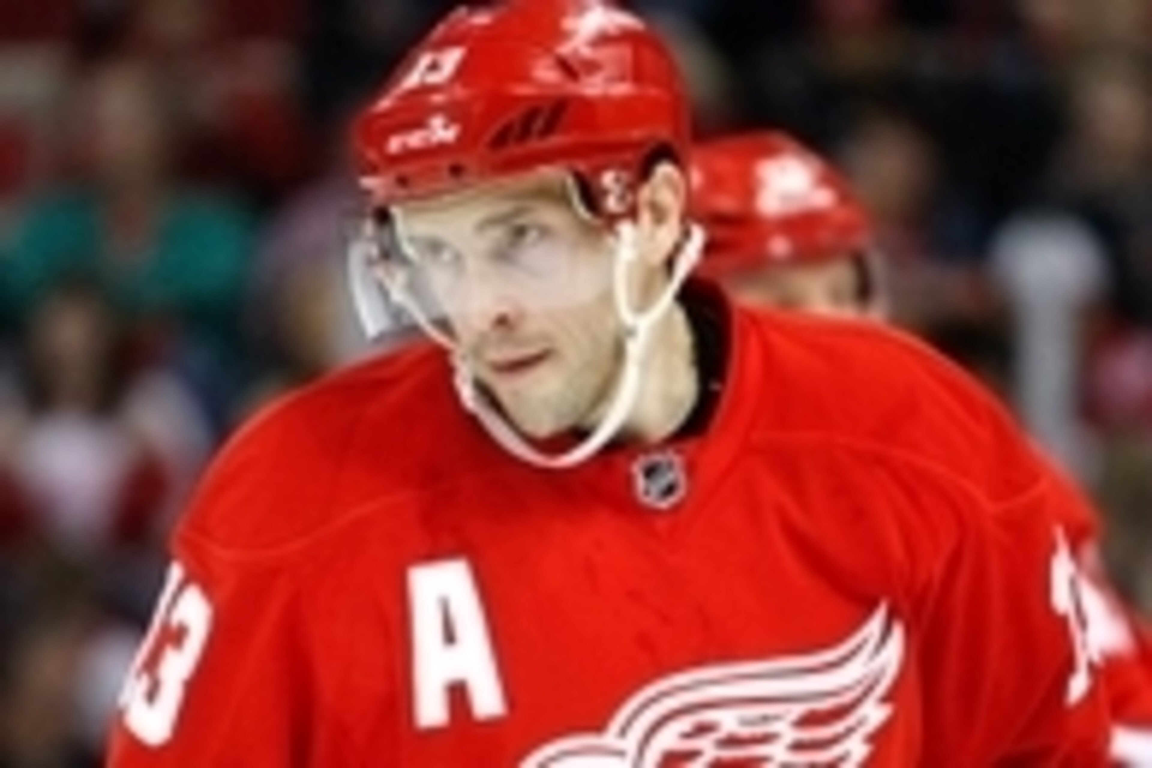 Apr 1, 2016; Detroit, MI, USA; Detroit Red Wings center Pavel Datsyuk (13) looks on during the second period against the Minnesota Wild at Joe Louis Arena. Red Wings win 3-2. Mandatory Credit: Raj Mehta-USA TODAY Sports
