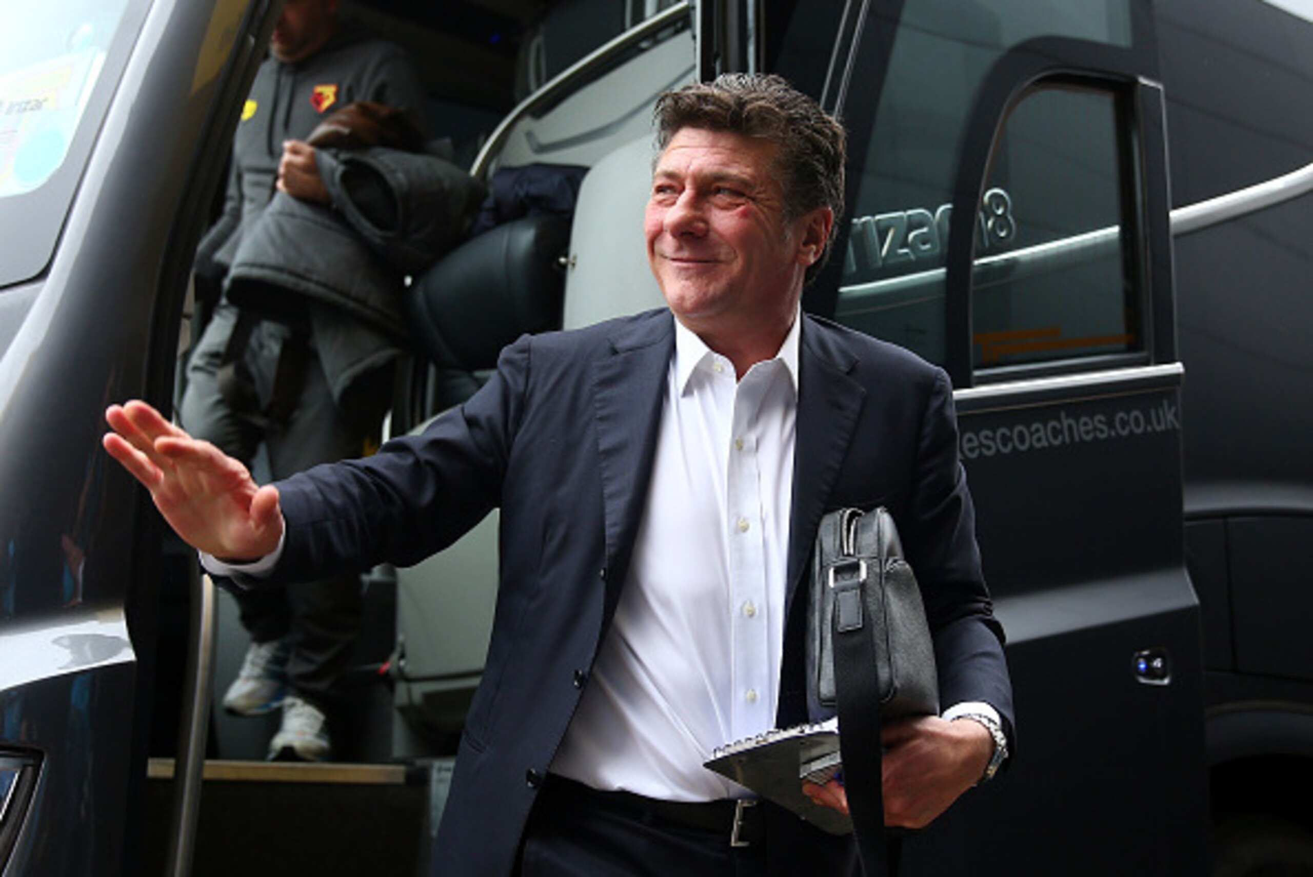 WATFORD, ENGLAND - OCTOBER 29:  Walter Mazzarri, Manager of Watford arrives at the stadiium prior to kick off during the Premier League match between Watford and Hull City at Vicarage Road on October 29, 2016 in Watford, England.  (Photo by Jordan Mansfie