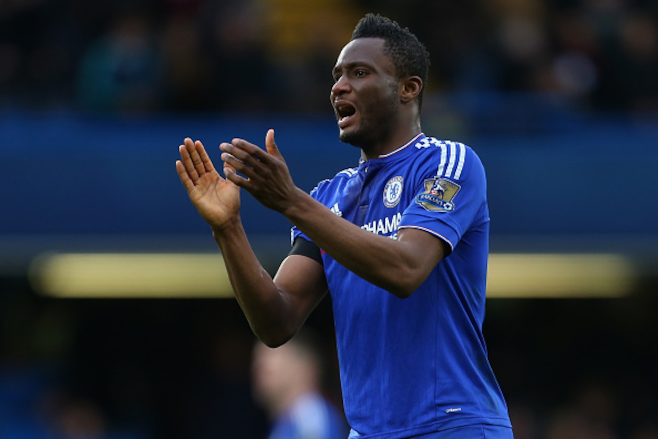 LONDON, ENGLAND - MARCH 19 :  Mikel John Obi of Chelsea urges on the team during the Barclays Premier League match between Chelsea and West Ham United at Stamford Bridge on March 19, 2016 in London, England.  (Photo by Catherine Ivill - AMA/Getty Images)