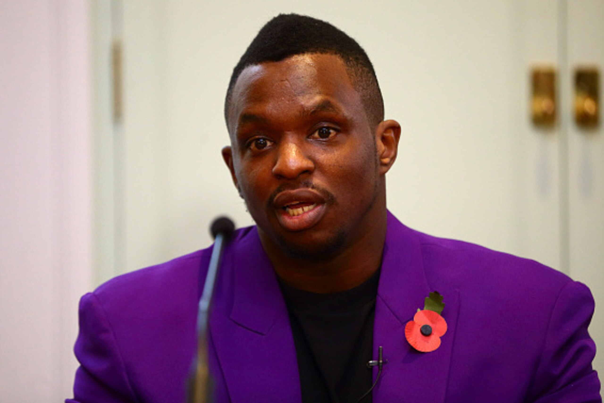LONDON, ENGLAND - NOVEMBER 03:  Dillian Whyte talks during the Anthony Joshua and Dillian Whyte Press Conference at Trinity House on November 3, 2015 in London, England.  (Photo by Jordan Mansfield/Getty Images)