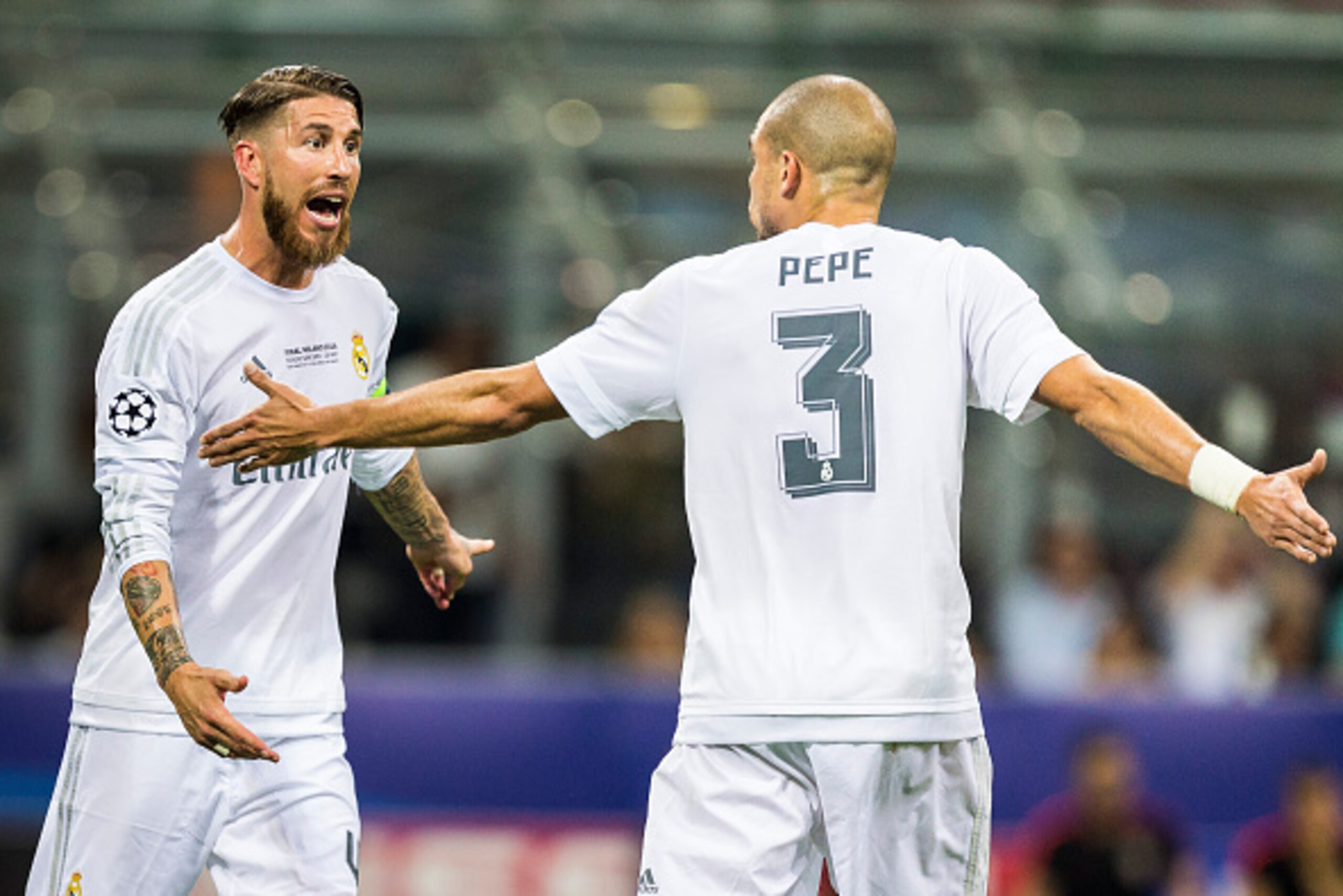 MILAN, ITALY - MAY 28: Sergio Ramos screams at teammate Pepe during the UEFA Champions League Final between Real Madrid and Atletico Madrid at Stadio Giuseppe Meazza on May 28, 2016 in Milan, Italy. (Photo by MICHAEL CAMPANELLA/Getty Images) MILAN, ITALY - MAY 28: Sergio Ramos screams at teammate Pepe during the UEFA Champions League Final between Real Madrid and Atletico Madrid at Stadio Giuseppe Meazza on May 28, 2016 in Milan, Italy. (Photo by MICHAEL CAMPANELLA/Getty Images)