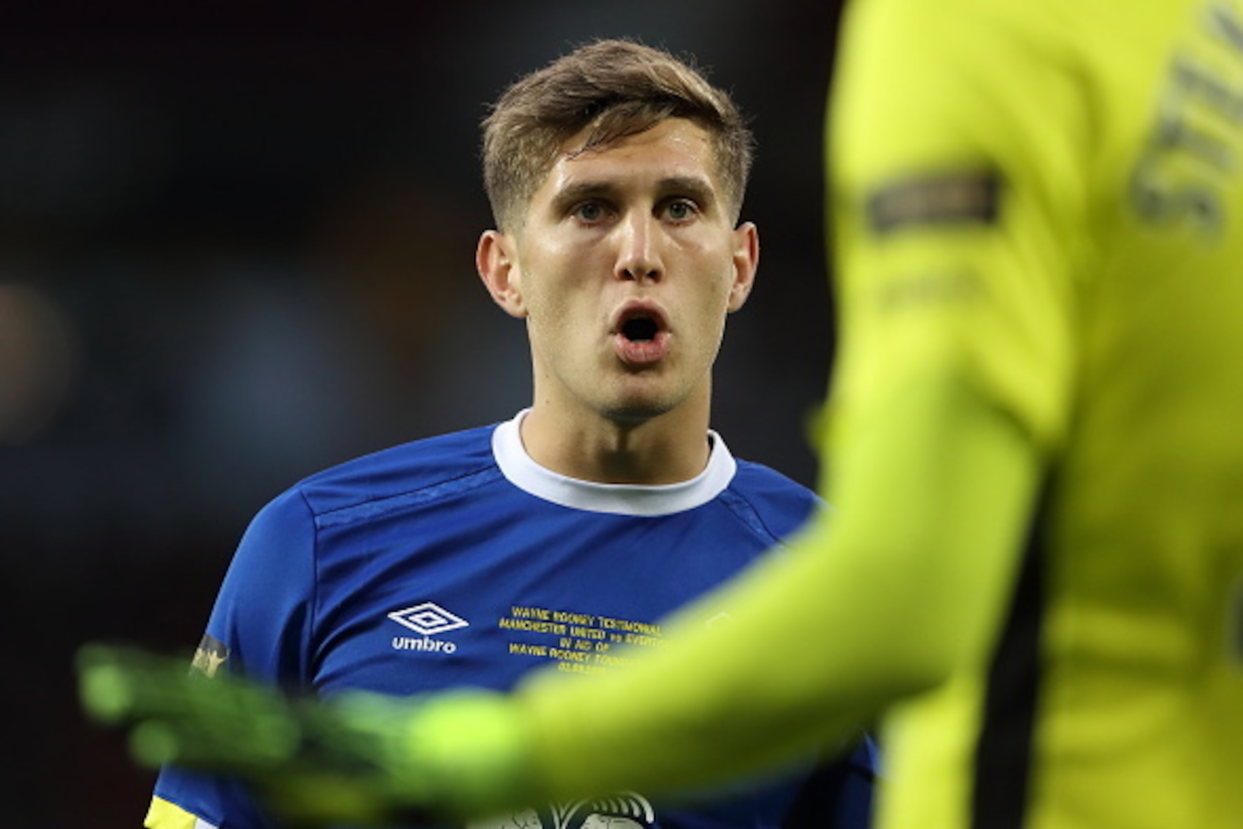 MANCHESTER, ENGLAND - AUGUST 03: John Stones of Everton during the Wayne Rooney Testimonial match between Manchester United and Everton at Old Trafford on August 3, 2016 in Manchester, England.  (Photo by Matthew Ashton - AMA/Getty Images)